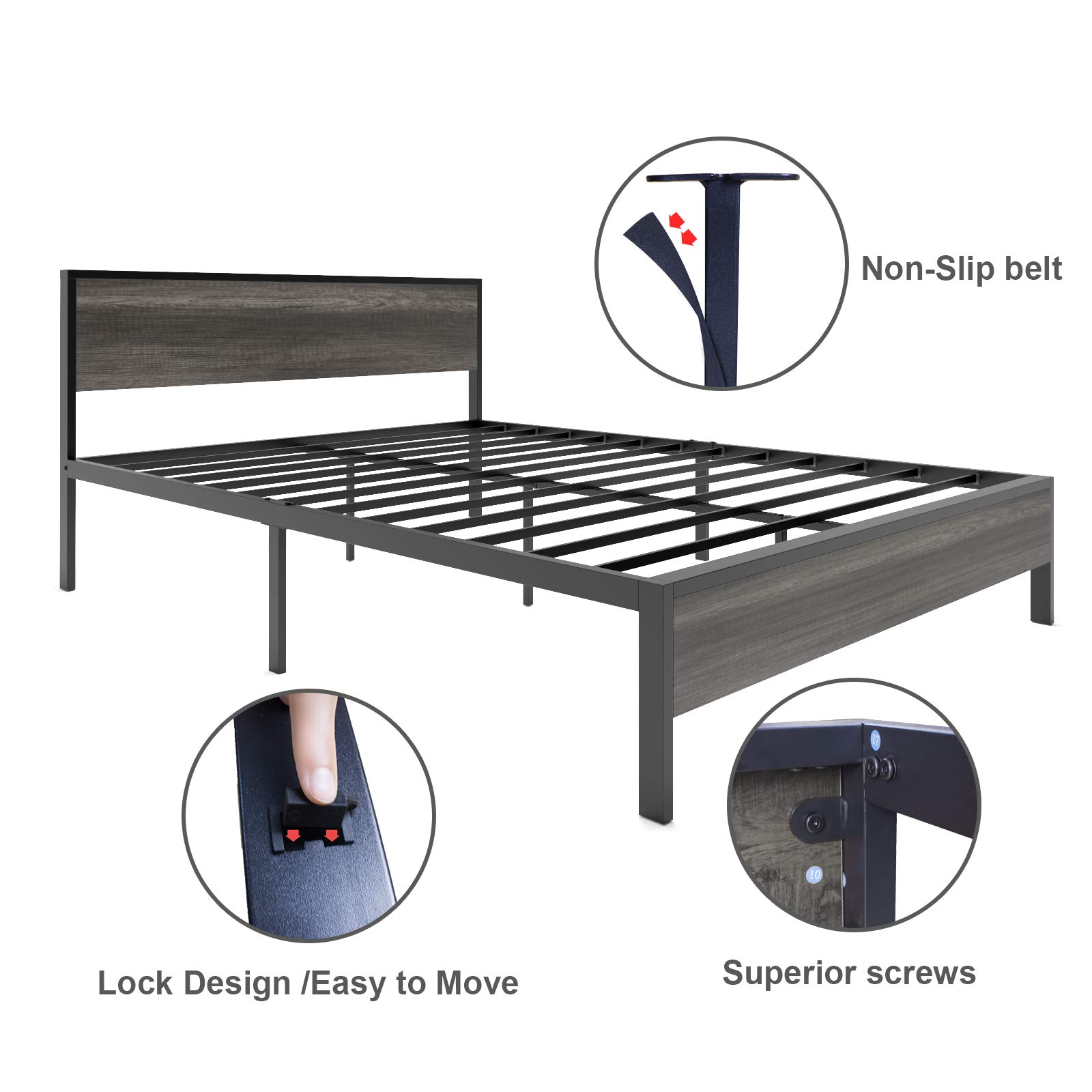 Weehom Queen Size Metal Bed Frame with Lock Design & Under Bed Storage - No Box Spring Needed, Mattress Foundation - Black | Perfect for Small Spaces, Guest Rooms & Dormitories