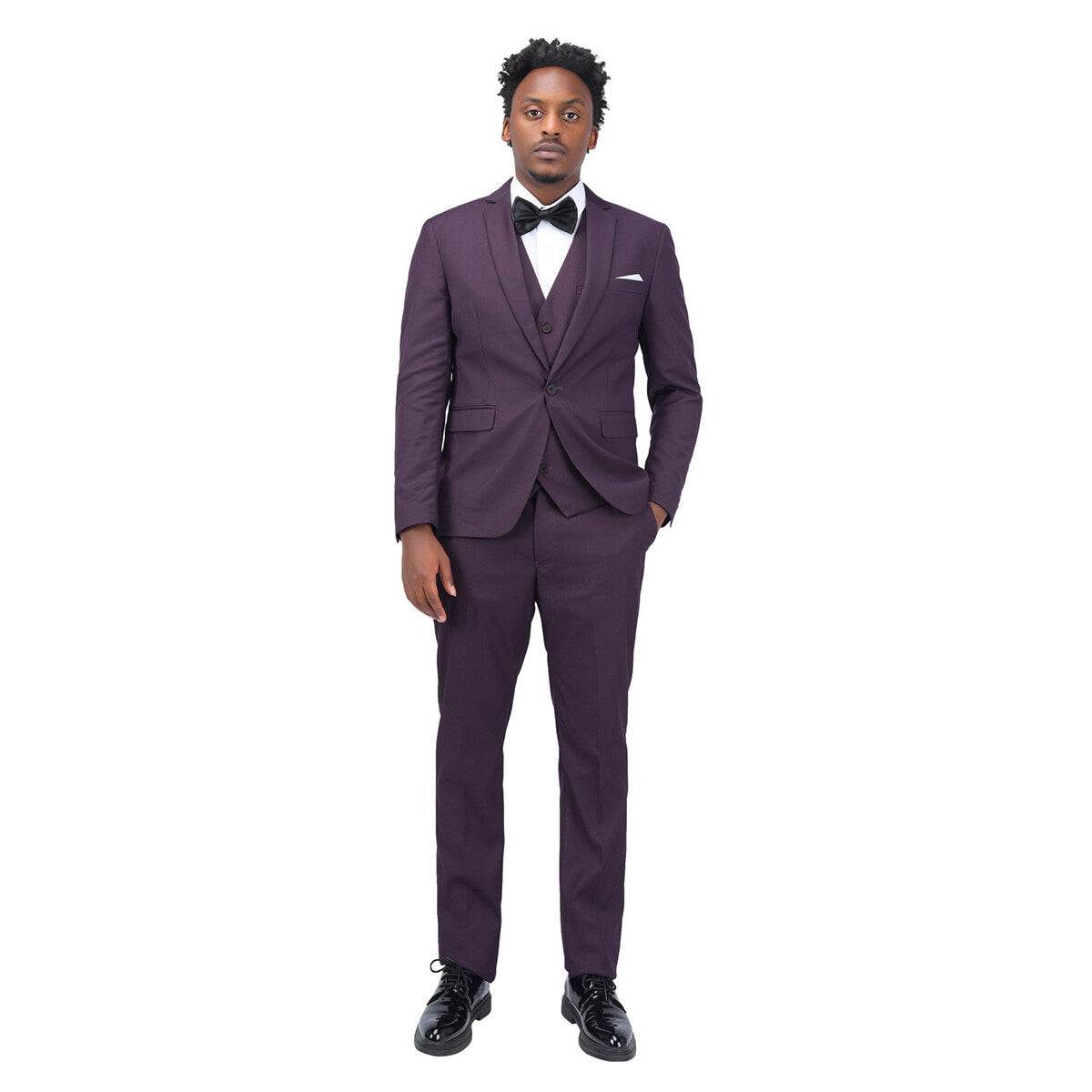3 Piece Slim Fit Solid Color Jacket Smart Wedding Formal Suit Purple for Men - Elegant Business Attire, Office Wear & Special Occasions
