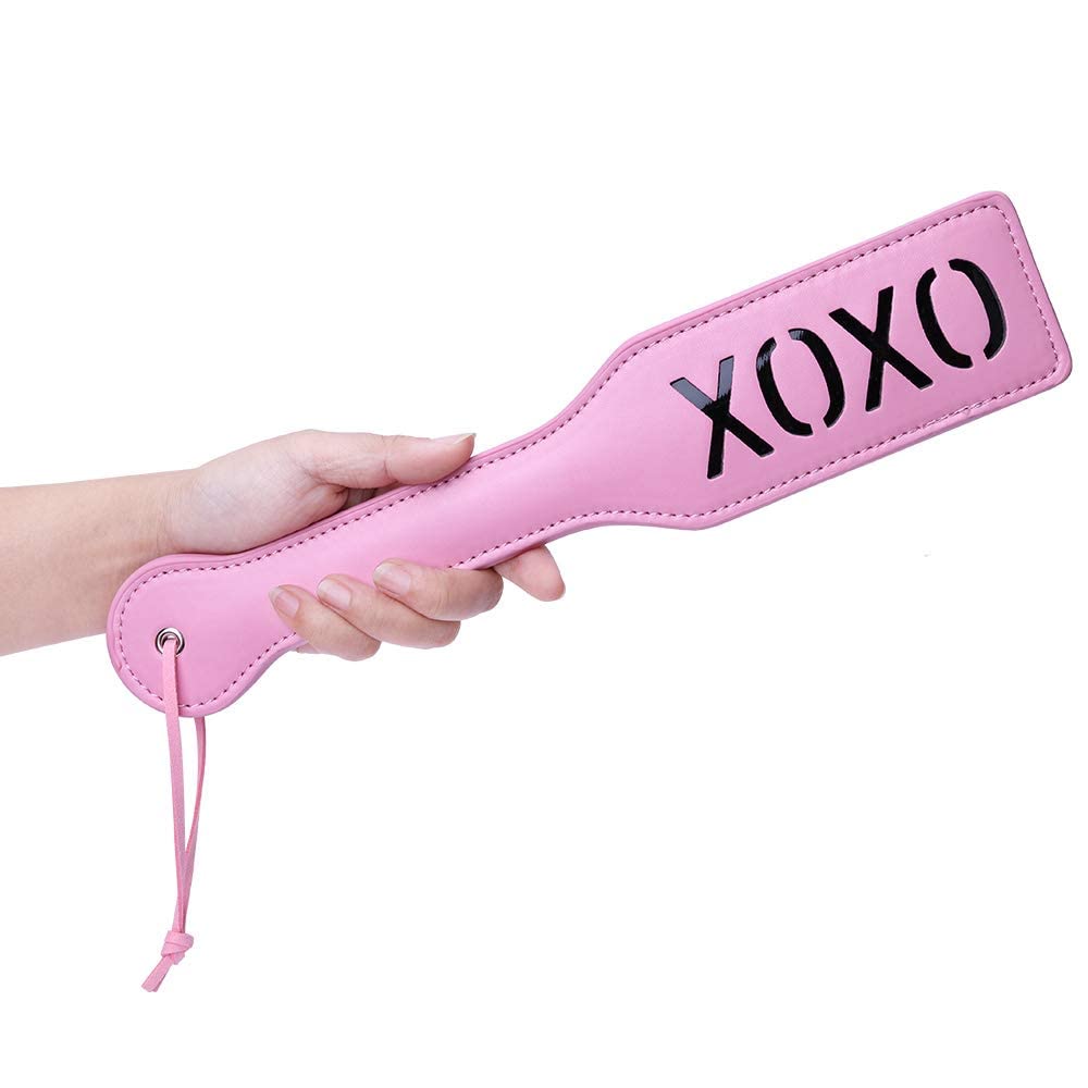 XOXO Spanking Paddle for Adults - 12.8 Inch BDSM Faux Leather Spanking Toy in Pink | Sensual Play, Couples Bonding & Kinky Fun for Bedroom Use