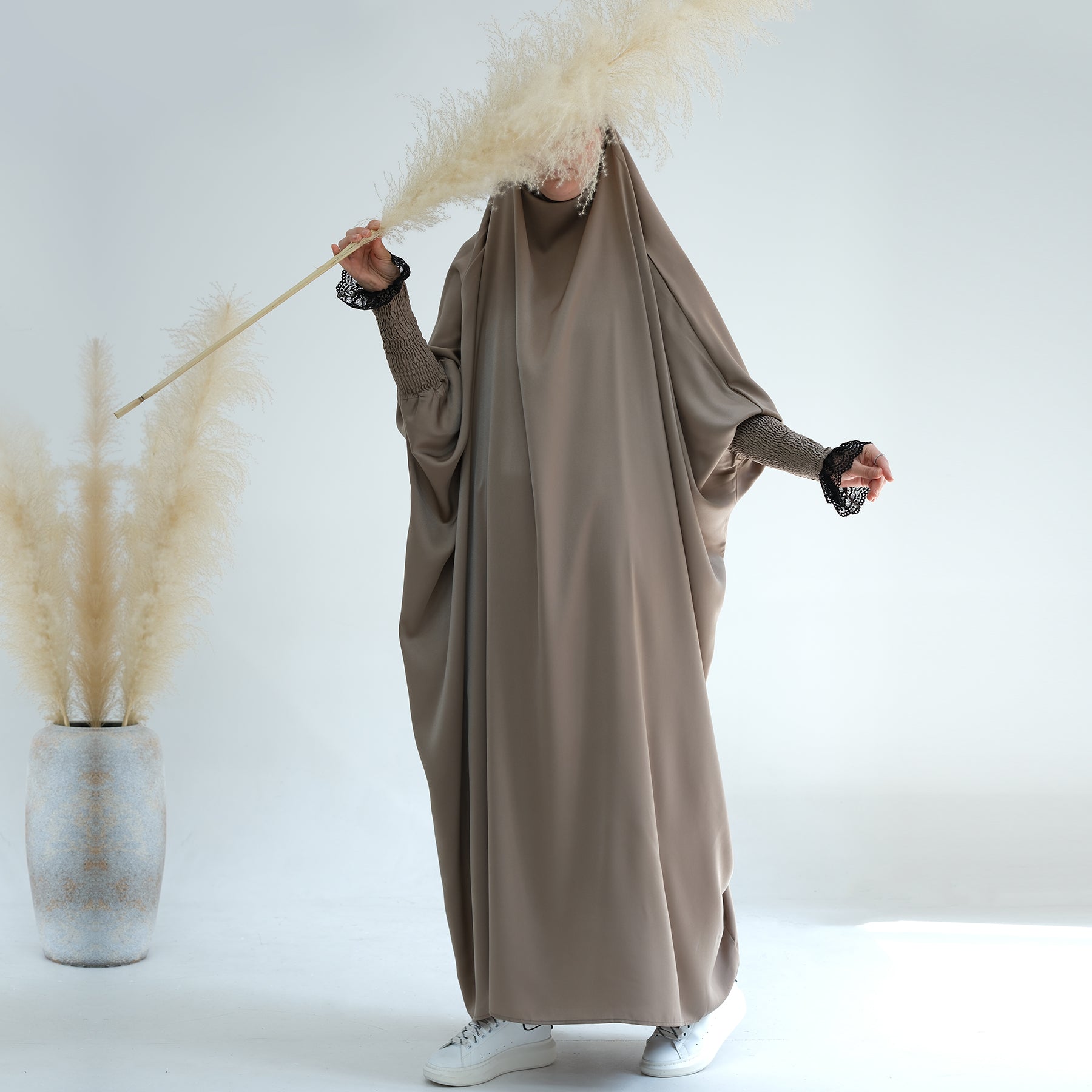 Marwa Satin Jilbab Ash - Premium Modest Muslim Prayer Scarf for Women - Perfect for Daily Wear, Prayer & Special Occasions