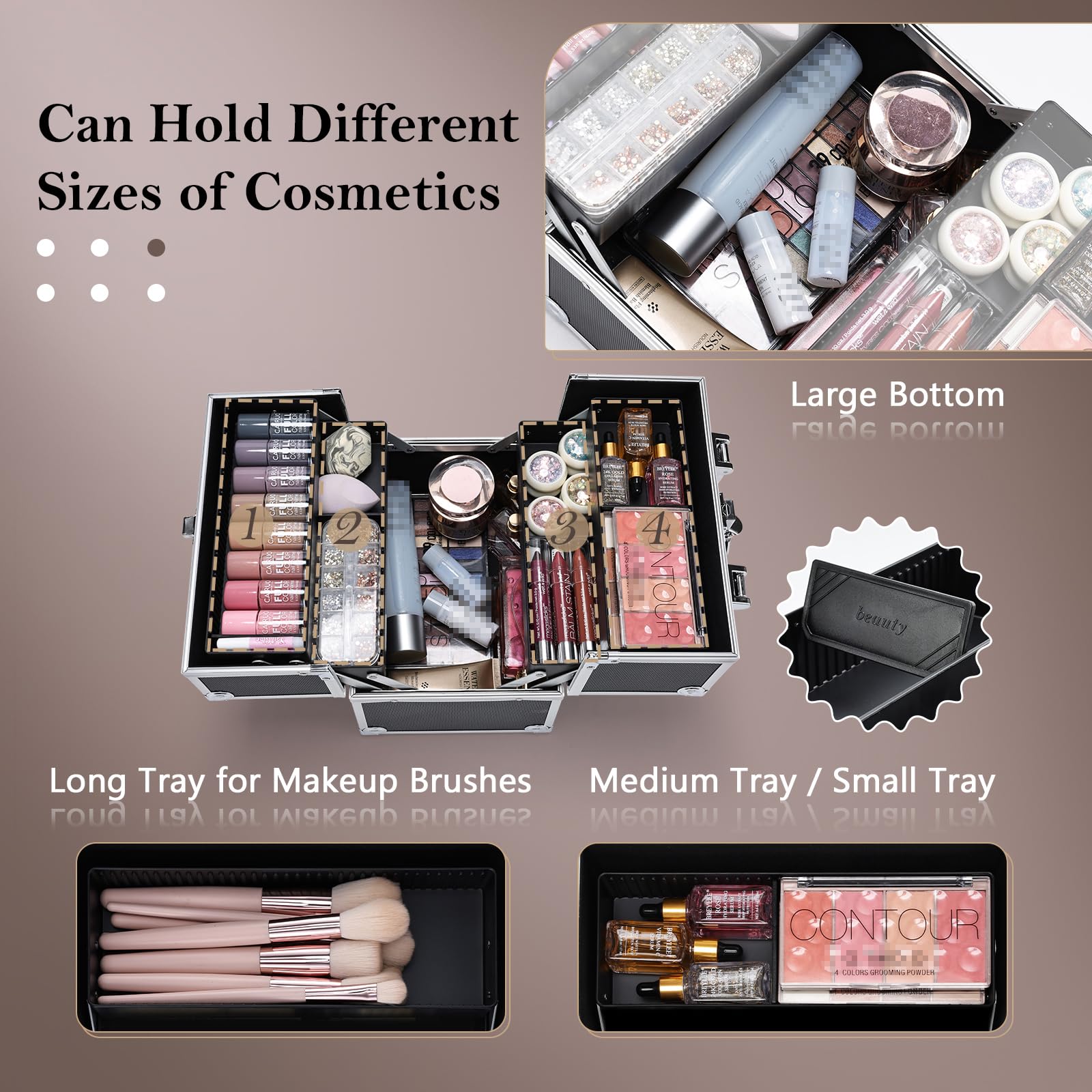 Professional Makeup Train Case - Lockable Cosmetic Organizer with 4 Adjustable Trays & Dividers | Portable Travel Makeup Storage Box for Makeup Artists, Crafters & Cosmetics | Perfect for Salon, Home Use & On-the-Go Beauty (Black)