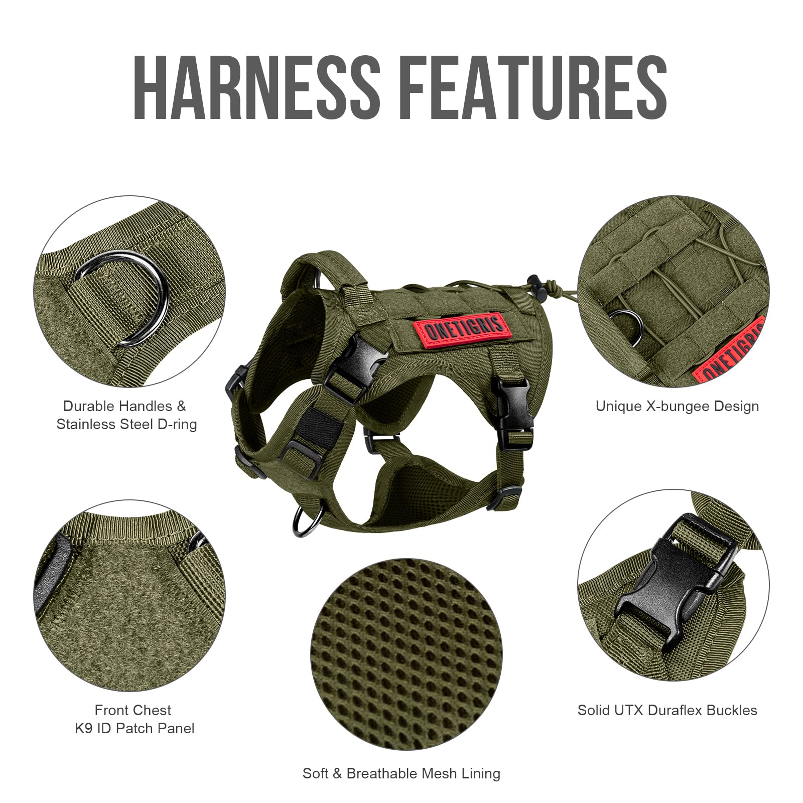OneTigris Tactical Dog Harness Vest with Handle - Military Grade No-Pull Service Vest for Large & Medium Dogs | Adjustable FIRE Watcher 2.0 Harness for Walking, Hiking & Training (Size S, Green) | Perfect for Outdoor Adventures & Working Dogs