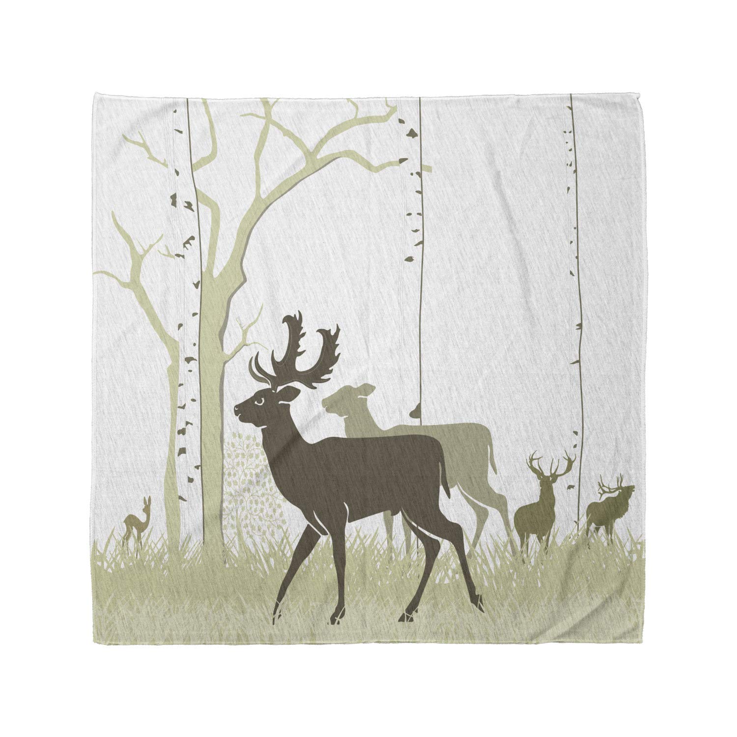 Lunarable Bandana Scarf - Woodland Watercolor Fallow Deer Print in Sepia Beige | Stylish Fashion Accessory for Women & Men | Perfect for Outdoor Activities, Hiking, and Casual Wear