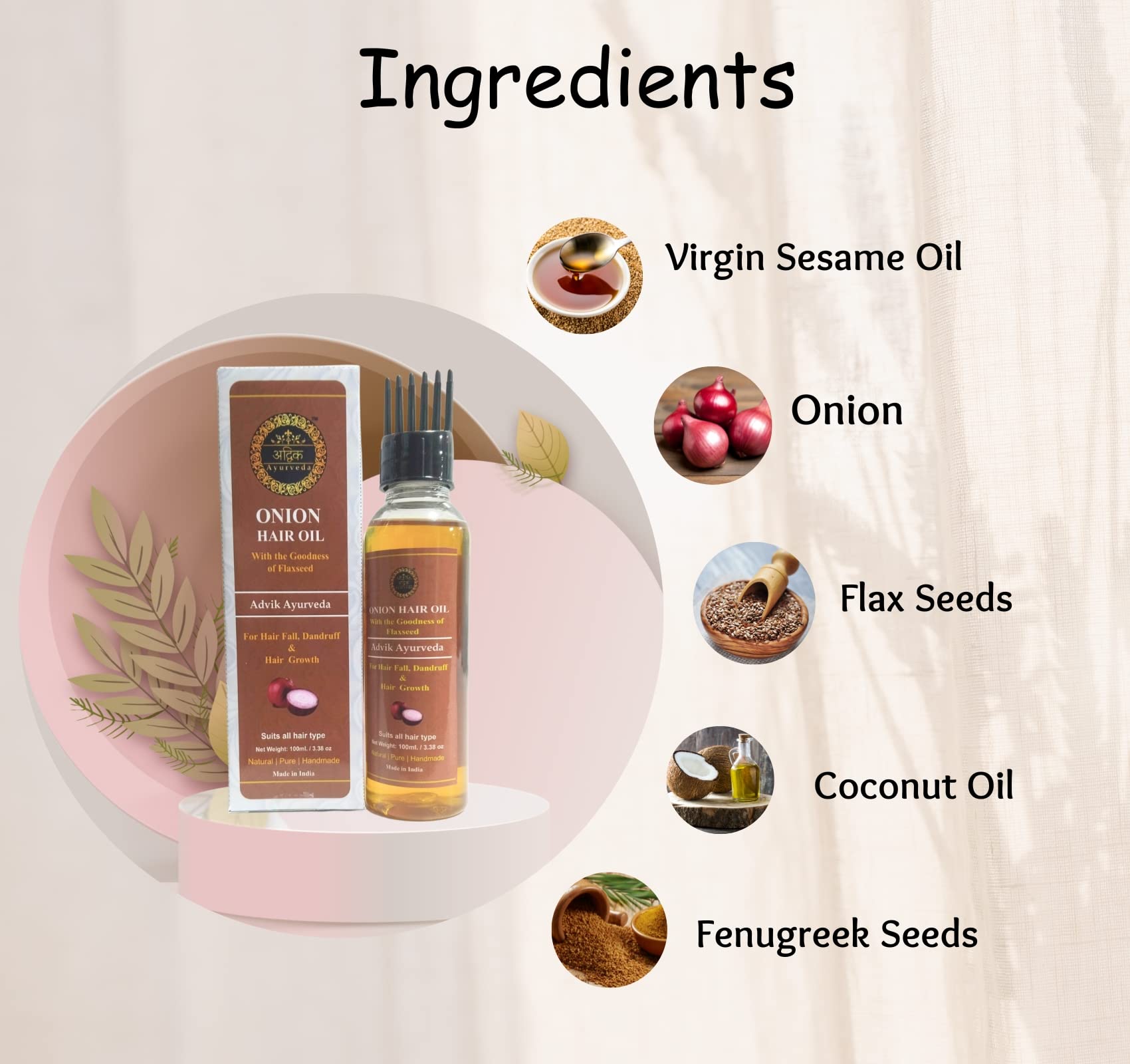 Advik Ayurveda Onion Hair Oil for Hair Fall Control & Growth - 100ml | Natural Hair Care Solution for Thicker, Stronger Hair | Perfect for Daily Use & Scalp Massage