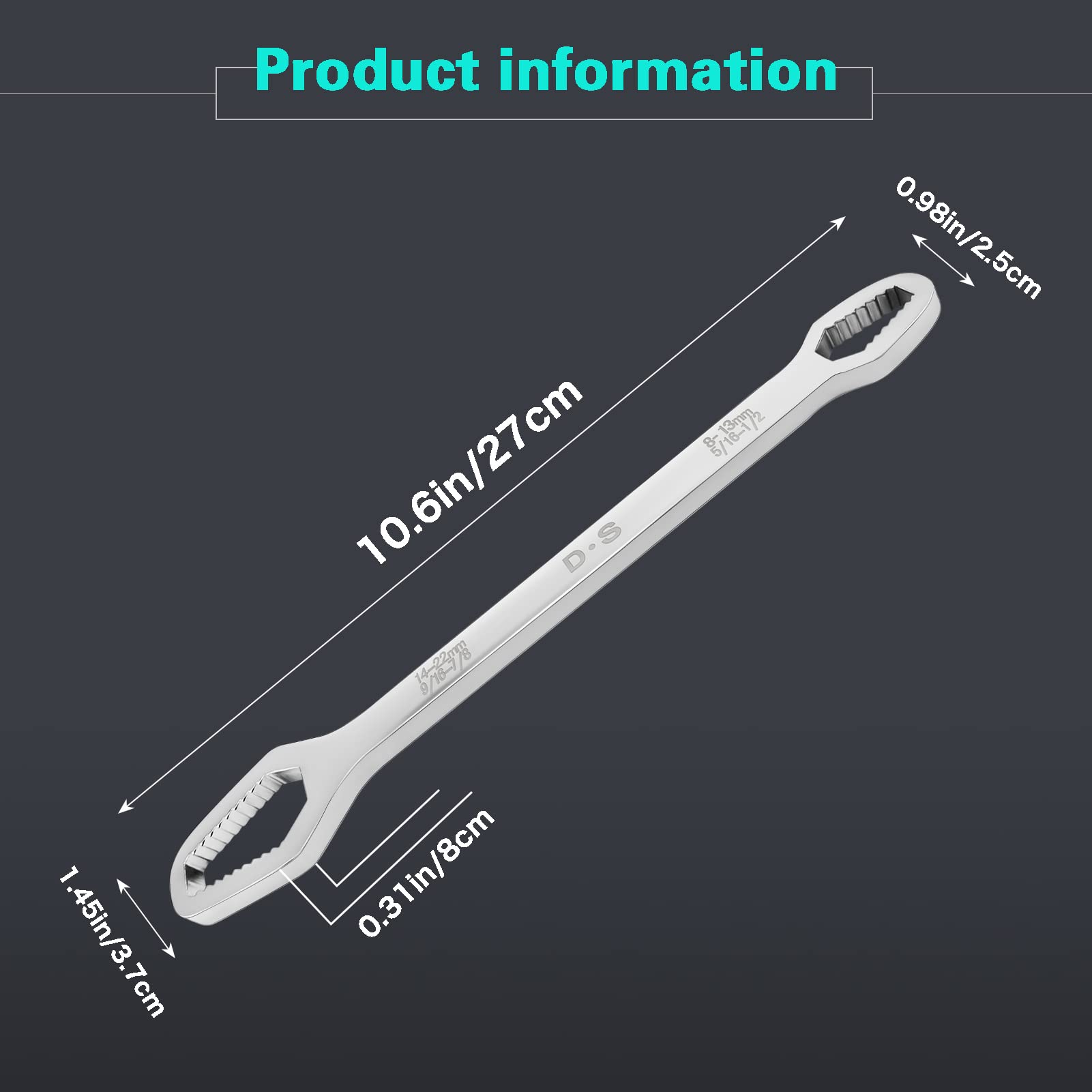 5/16-7/8 Inch Double-Ended Adjustable Wrench Set - Universal Self-Tightening Spanner for Torx, Screws & Nuts - Silver Multi-Tool for Home Repair, Automotive & DIY Projects