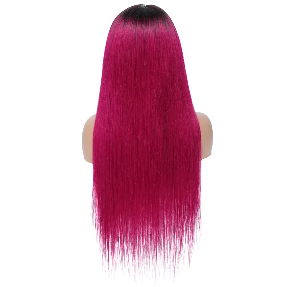 REMY Ombre Burgundy Red Glueless Human Hair Wigs - 20 Inch Brazilian Virgin Hair with Pre-Plucked Baby Hair, Non-Lace Straight Colored Wigs for Women | Perfect for Daily Wear, Cosplay & Special Occasions