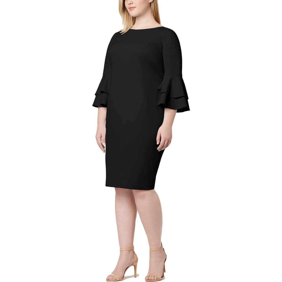 Calvin Klein Women's Plus Size Tiered Bell Sleeve Dress - Flowy Elegant Midi Dress for Casual Wear, Office & Special Occasions