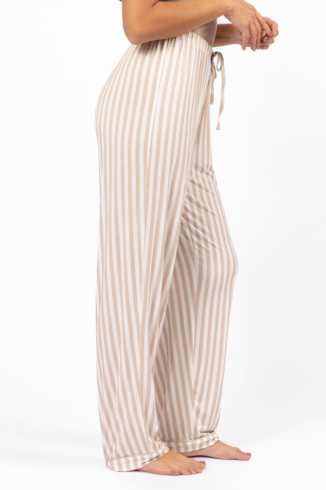 Comfortable Neutral Stripe Pajama Pants for Women - Soft Sleepwear & Lounge Wear - Perfect for Relaxing at Home or Travel