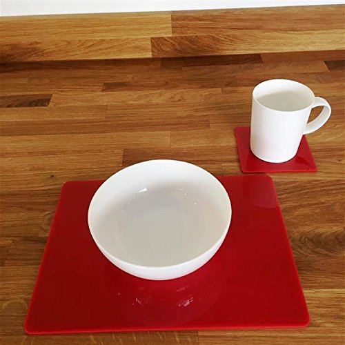 Red Rectangular Placemat and Square Coaster Set - 6-Piece Dining Table Decor for Home, Kitchen, and Party Use