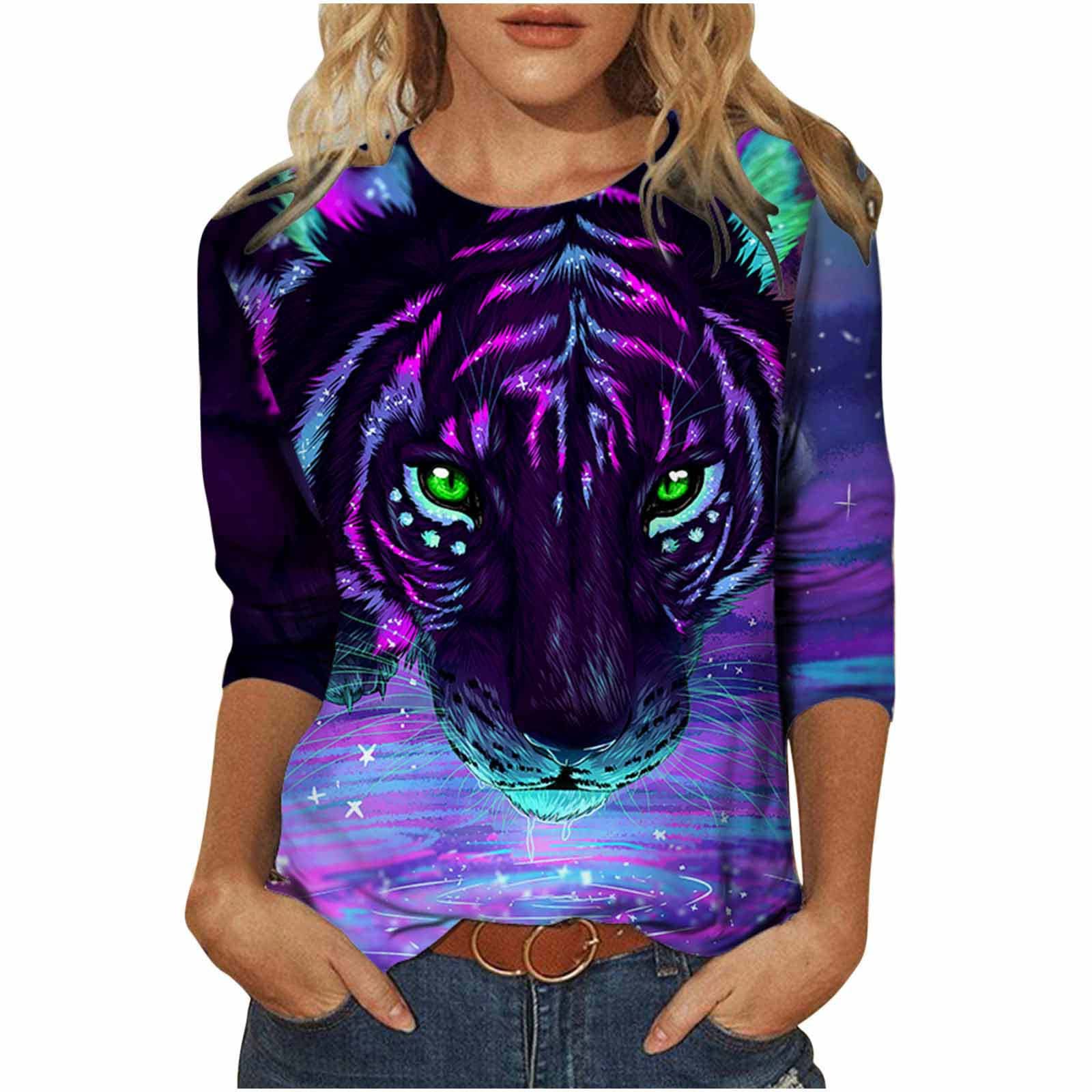 Women's 3/4 Sleeve Graphic Tees - Casual Loose Fit Tops for Everyday Wear