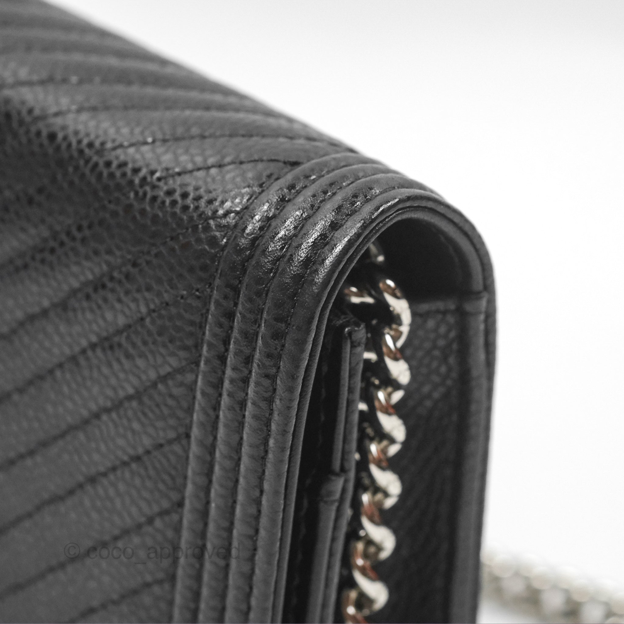 Chanel Chevron Boy Wallet on Chain WOC Black Caviar Leather with Silver Hardware - Luxury Crossbody Bag for Women, Perfect for Evening Parties & Date Nights