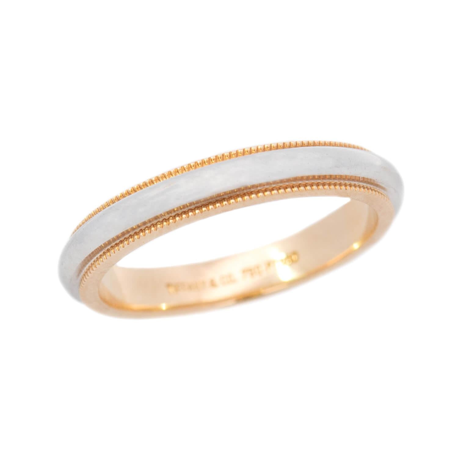 Vintage TIFFANY & CO. 18k Gold & Platinum Wedding Band Ring - Elegant Luxury Jewelry for Engagement, Anniversary & Special Occasions