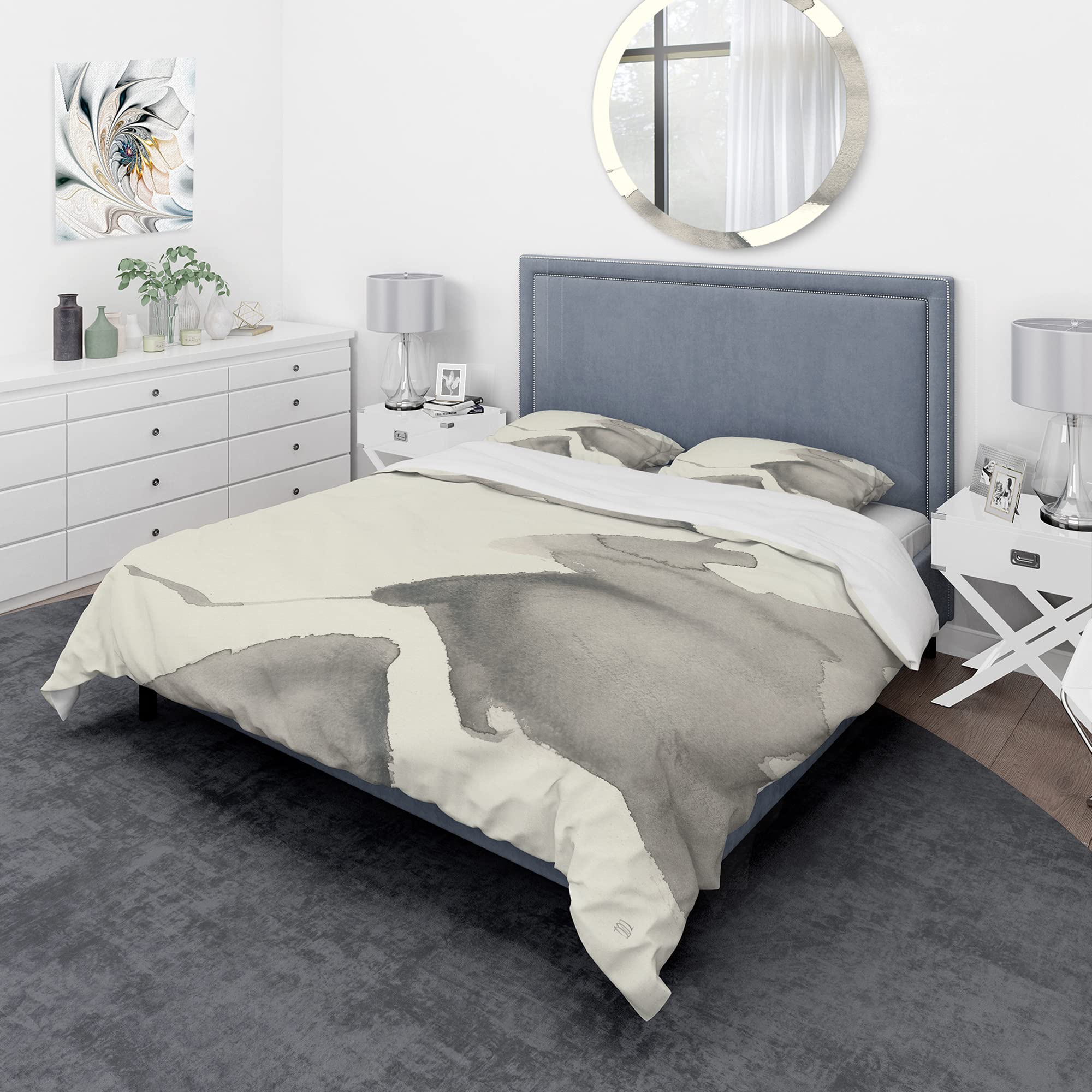 Modern Geometric Zen Duvet Cover Set King - 3 Piece Abstract Grey Bedding for Contemporary Bedrooms | All Season Comfort for Minimalist & Stylish Home Decor