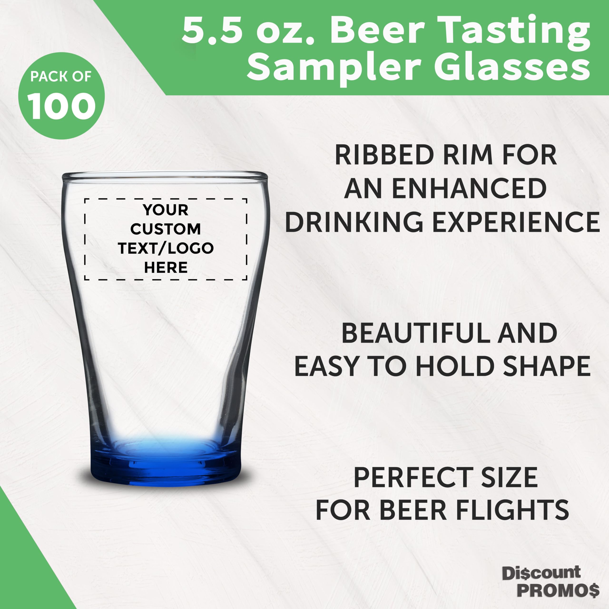 Custom Personalized Shot Glasses 5.5 oz (Set of 100) - Bulk Pack for Weddings, Parties, Birthdays & Events - Blue Glassware - Perfect for Bar, Club, Home Entertaining & Gifts