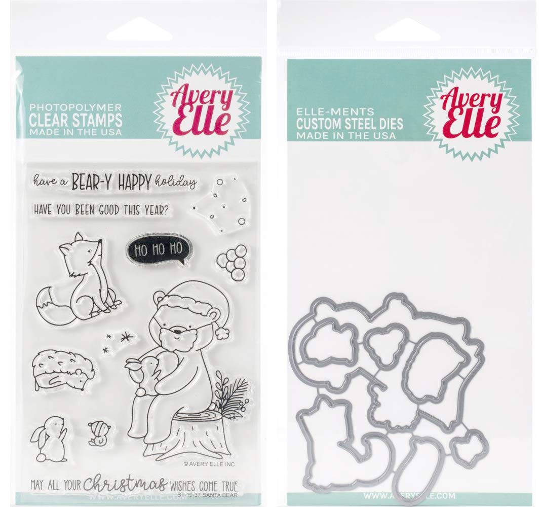 Avery Elle Santa Bear Clear Stamps and Dies Set - Holiday Card Making, Scrapbooking, DIY Christmas Crafts
