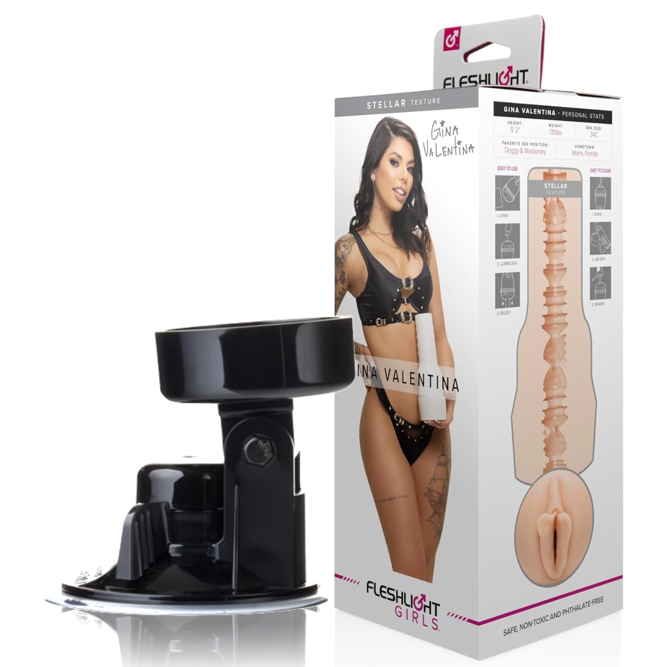 Fleshlight Gina Valentina Stellar Realistic Male Masturbator with Durable Shower Mount – Perfect for Hands-Free Pleasure in the Shower or Bedroom