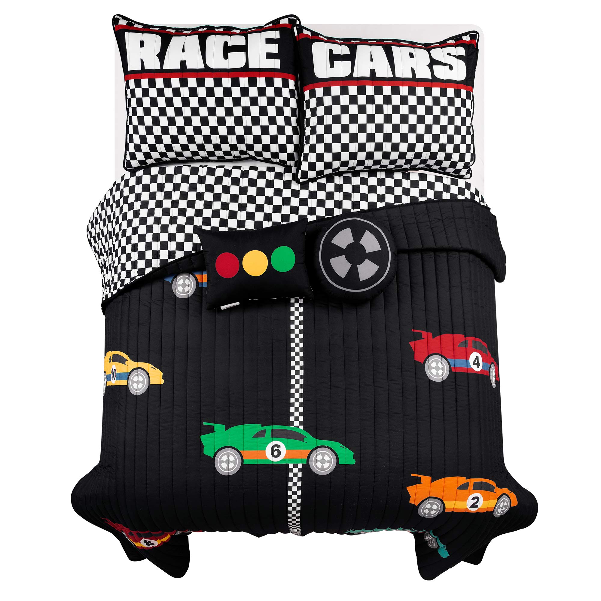 Lush Decor Racing Cars 5-Piece Quilt Set - Full/Queen Size, Black - Perfect for Kids' Bedrooms, Teen Rooms & Race Car Themed Decor