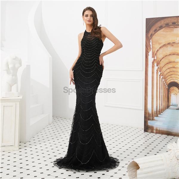Elegant Black Lace Mermaid Prom Dress with Heavy Beading - Halter Neck Evening Gown for Formal Parties, Homecoming, and Special Occasions