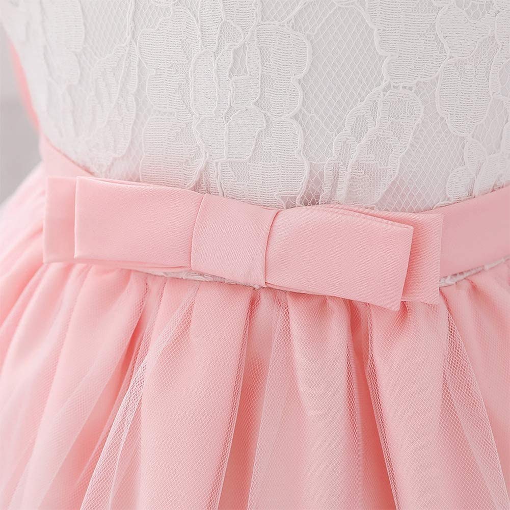 Elegant Baby Christening Dress with Lace & Bowknot - White Baptism Gown for Flower Girls, Pageant & Wedding - Includes Matching Headwear | Perfect for Christenings, First Communions & Special Occasions