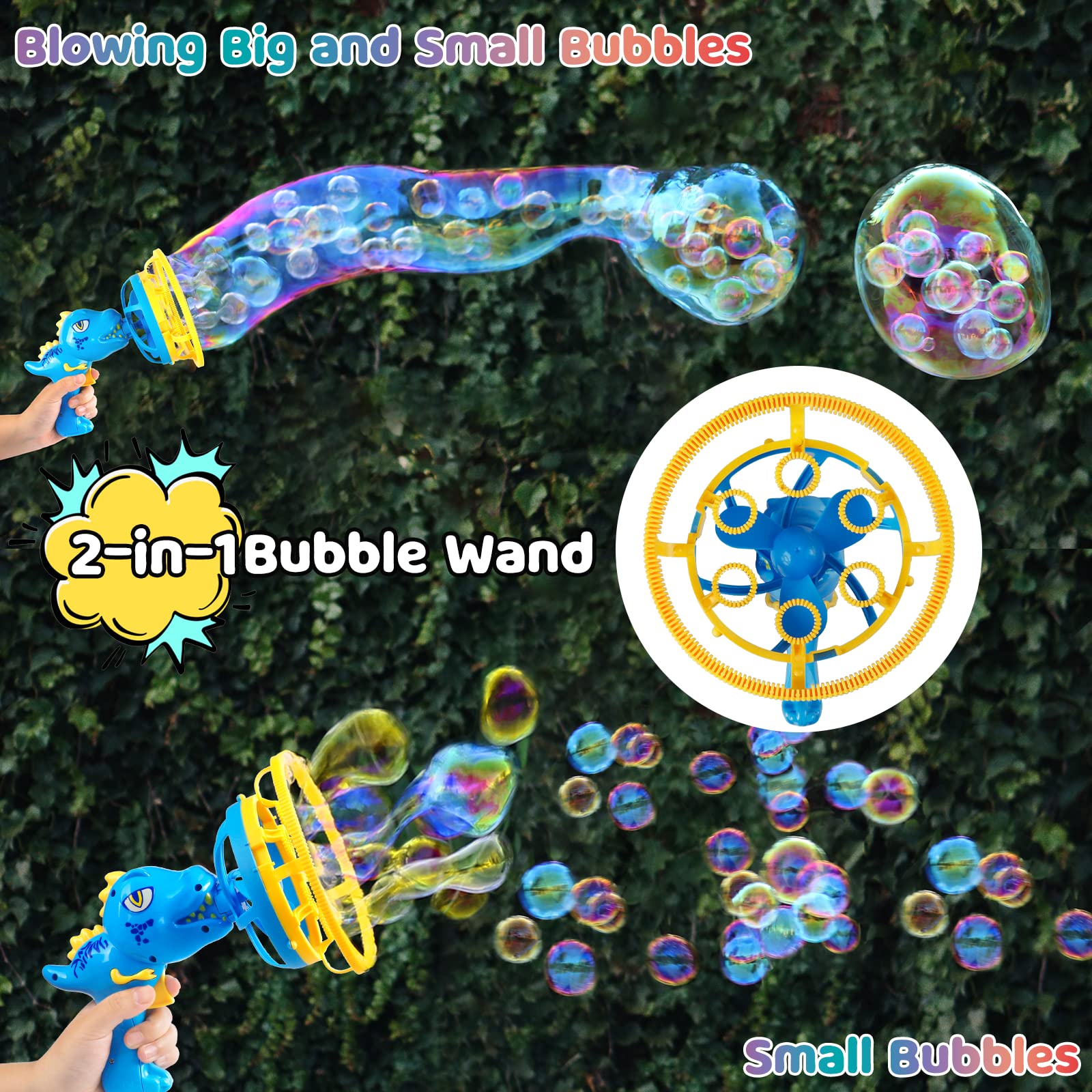Dinosaur Bubble Blower Toy - Bubble Gun & Bubble Machine for Kids Ages 3-9 | Fun Outdoor Party Favors for Birthday, Christmas & Easter | Blue Bubble Blaster for Boys & Girls - Perfect for Backyard Play, Park Adventures & Summer Activities
