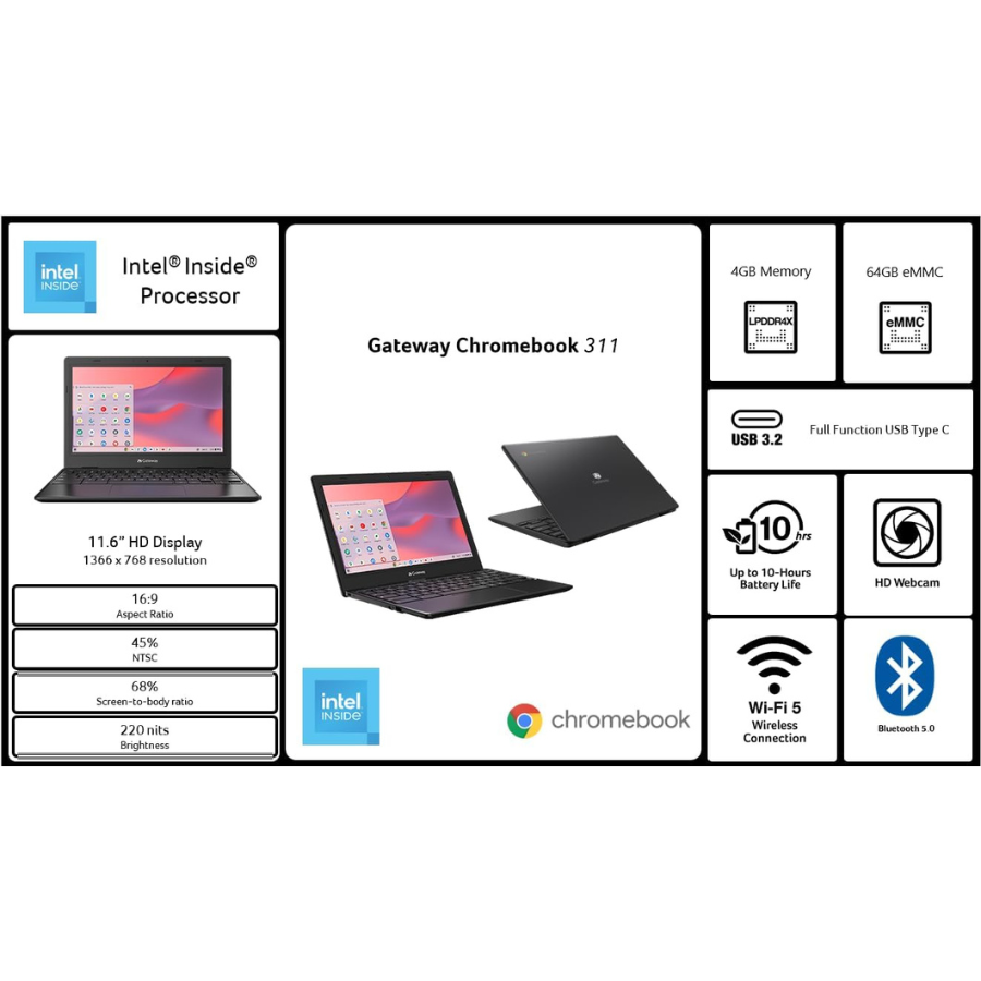 New Acer Gateway Chromebook 311 (CBO311 1H C1MX) 11.6