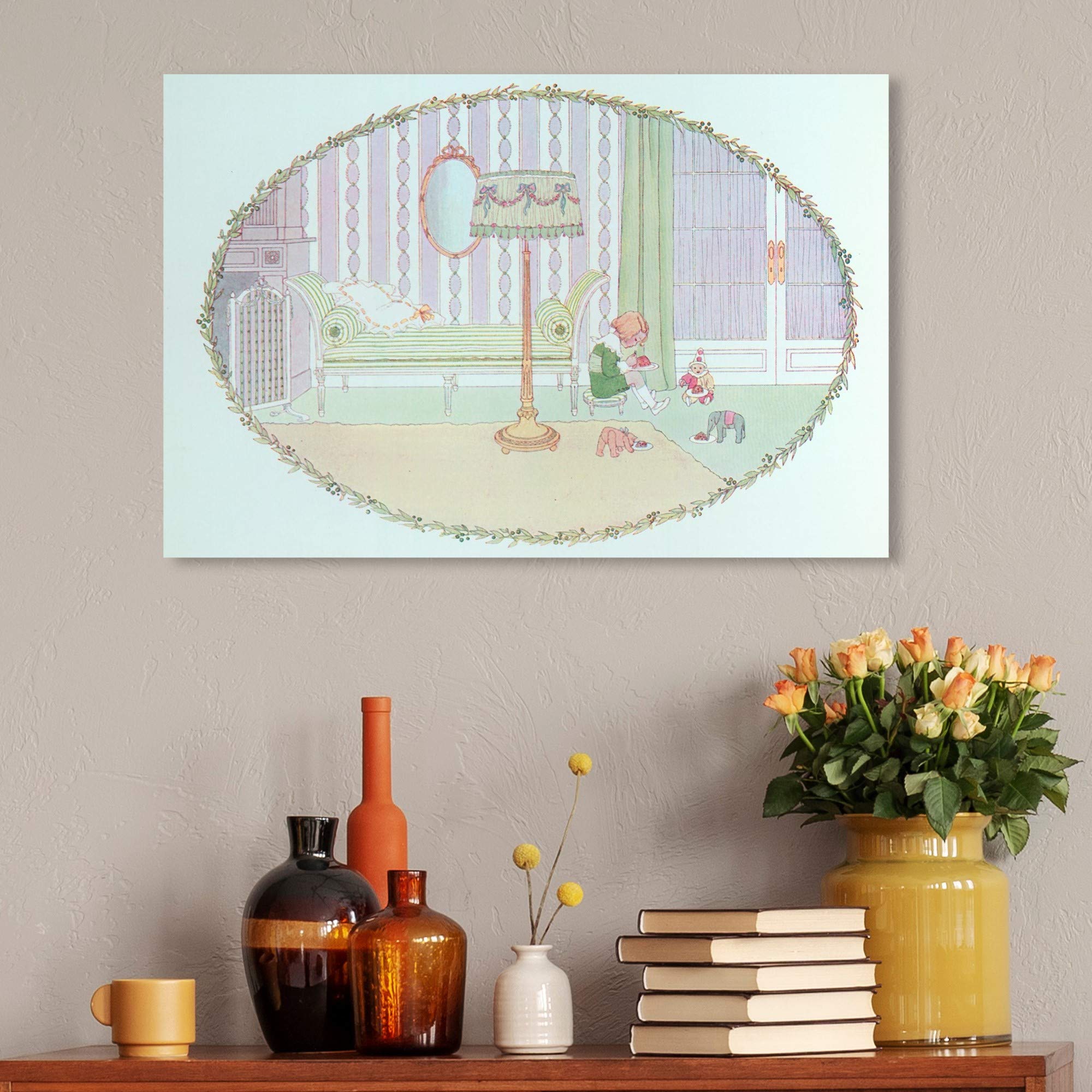 Oliver Gal Artist Co. 'Little Jack Horner' Fantasy Wall Art Canvas Print - 30x20 Inch Kids Room Decor in Green & Purple | Perfect for Nursery, Bedroom & Playroom