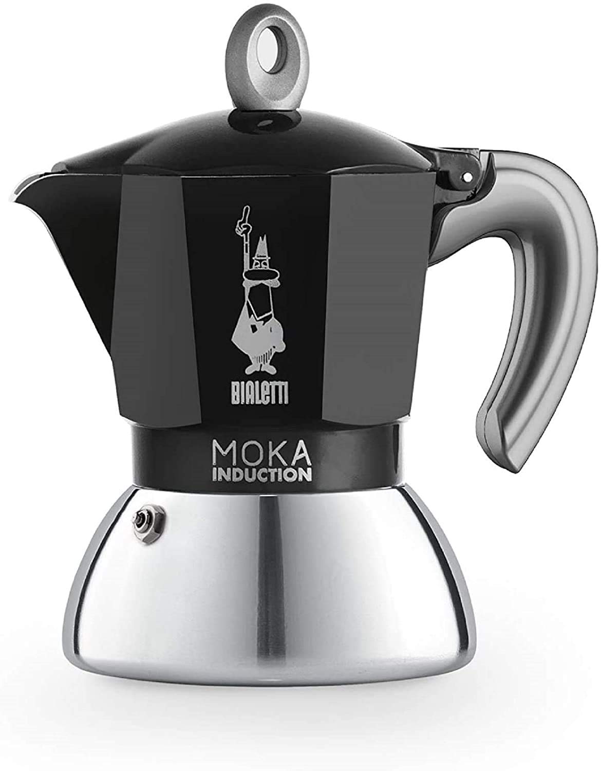 Bialetti New Moka Induction Coffee Maker Pot - 6 Cup (280ml) Aluminum Stovetop Espresso Maker, Black - Compatible with Induction & Gas Stoves - Italian Made - Perfect for Home, Office & Camping Coffee Brewing