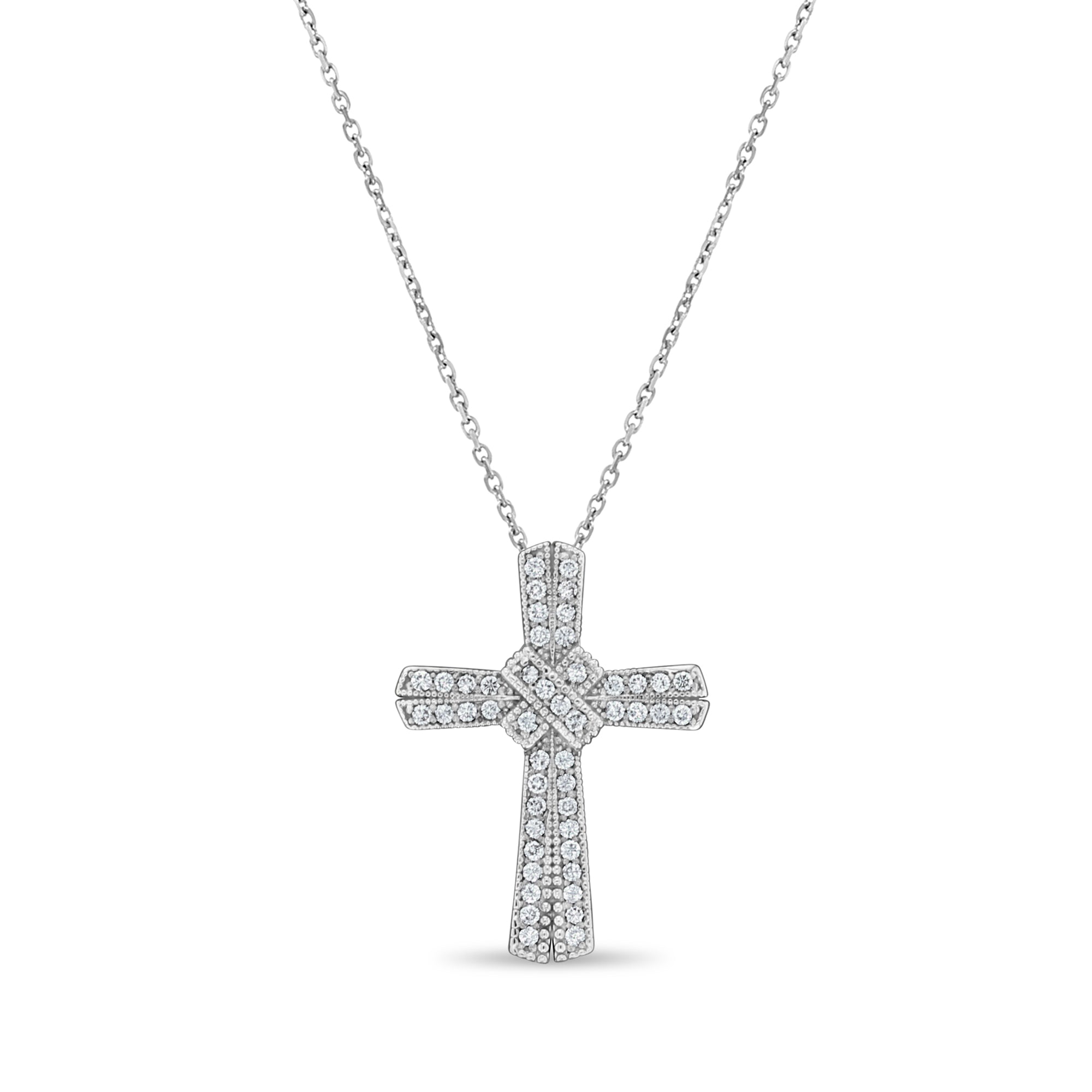 14K White Gold Diamond Cross Pendant - 0.68cttw Elegant Religious Jewelry for Women, Perfect for Baptism, First Communion & Everyday Wear
