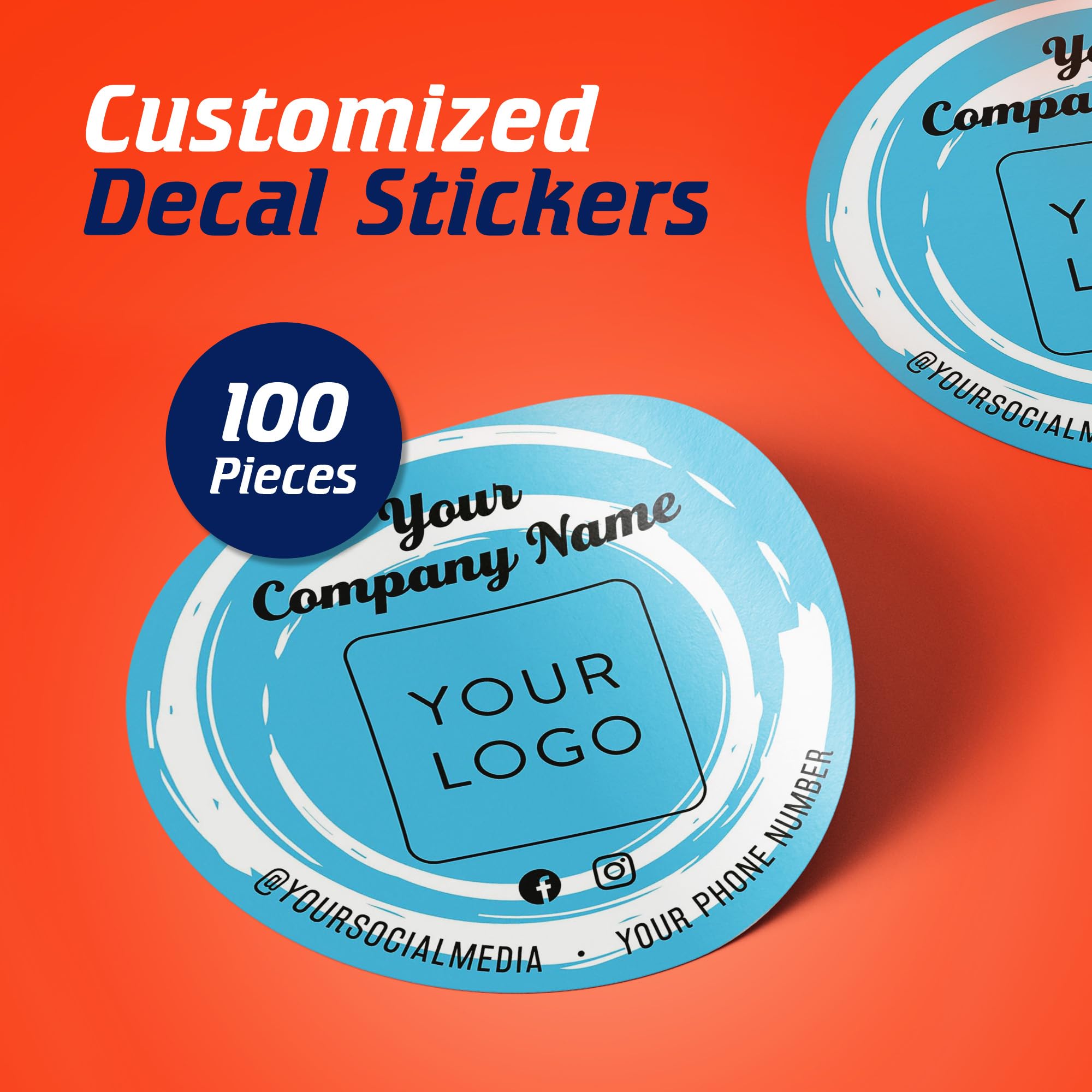 Custom Round Stickers 5x5 Inch - Personalized Business Logo & Labels - Self-Adhesive Vinyl Stickers in Blue Swirls Design - Perfect for Branding, Packaging & Promotional Giveaways