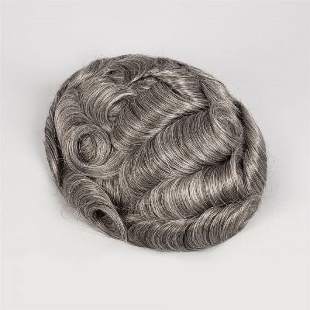 Premium Men's Toupee - 0.03mm Ultra Thin Skin Human Hair System - Soft, Breathable 8x10 Inch Base Cap - #1B60 Off Black with 60% Gray - Natural Looking Hair Replacement for Daily Wear & Special Occasions