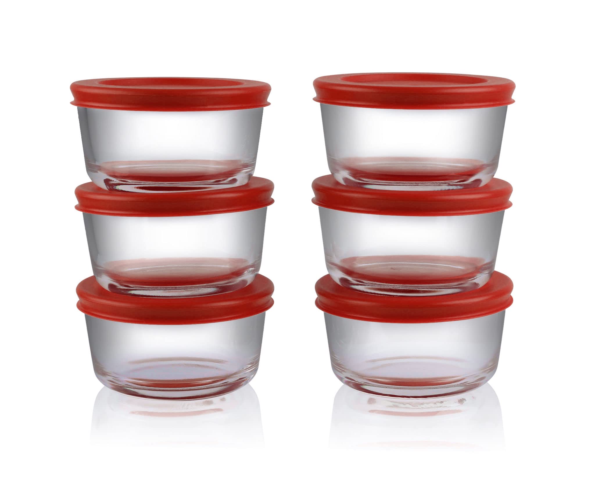 BOVADO USA 2 Cup Glass Food Storage Containers (6 Pack) - Airtight, Leakproof, Dishwasher, Freezer & Oven Safe - BPA-Free Glass Meal Prep Containers with Red Lids - Perfect for Leftovers, Meal Prep, and Pantry Organization