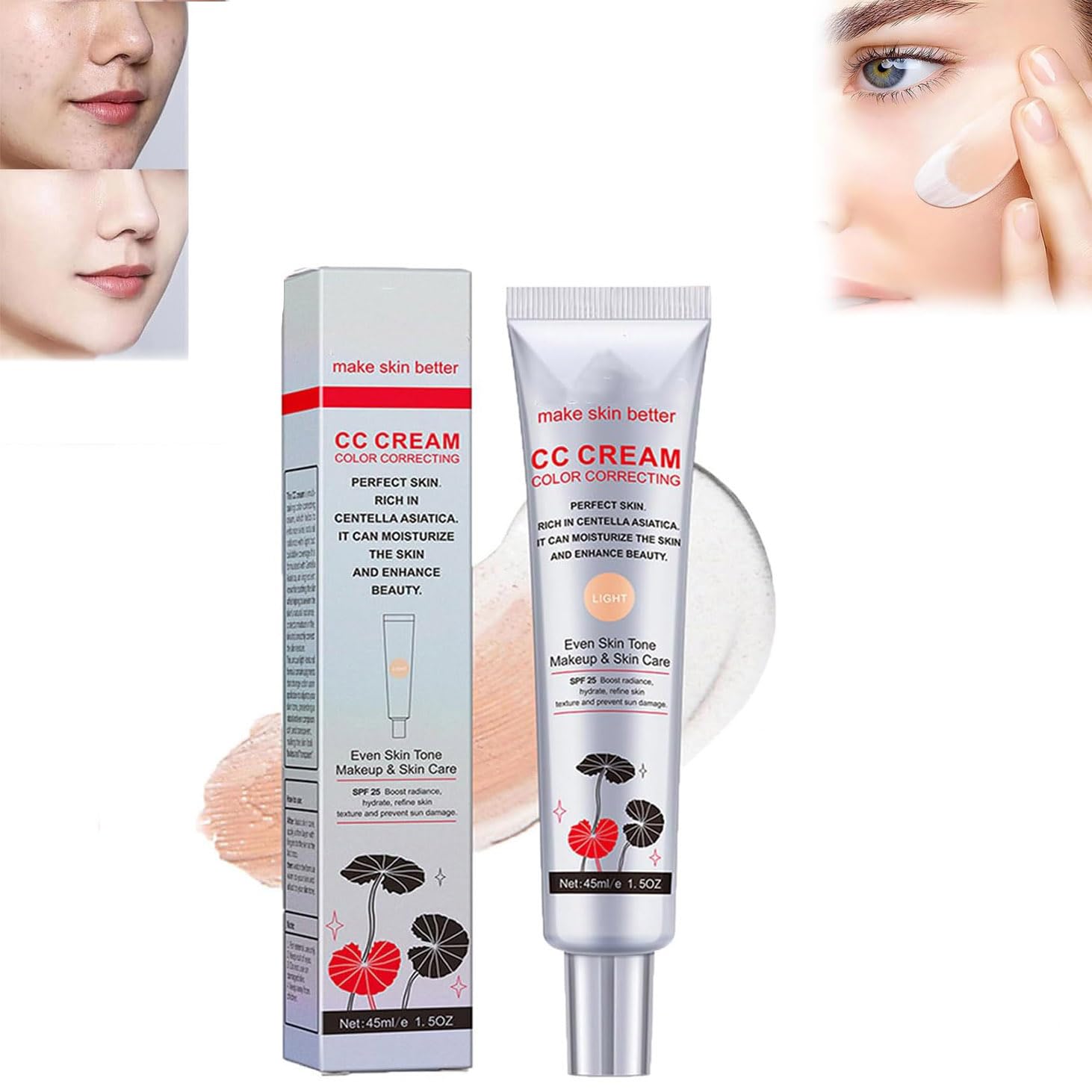 Korean Color Changing CC Cream - 2-in-1 Skincare & Makeup Foundation with Moisturizing Formula, Long-Lasting Coverage for All Skin Types (Light) | Perfect for Daily Wear, Office & Special Occasions