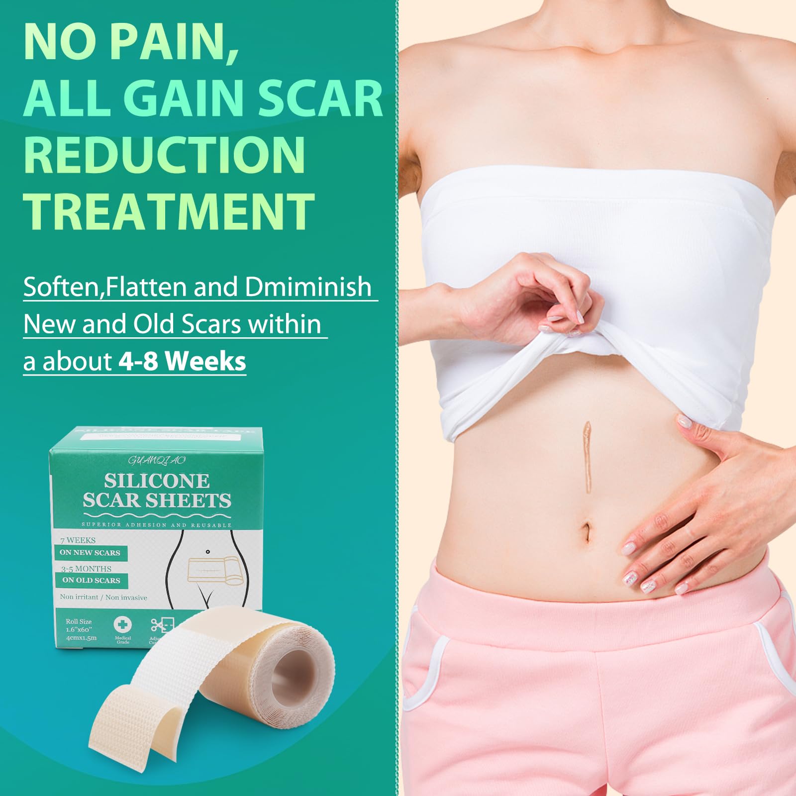 Medical Grade Silicone Scar Sheets for Acne, C-Section & Keloid Surgery Scars - 1.6