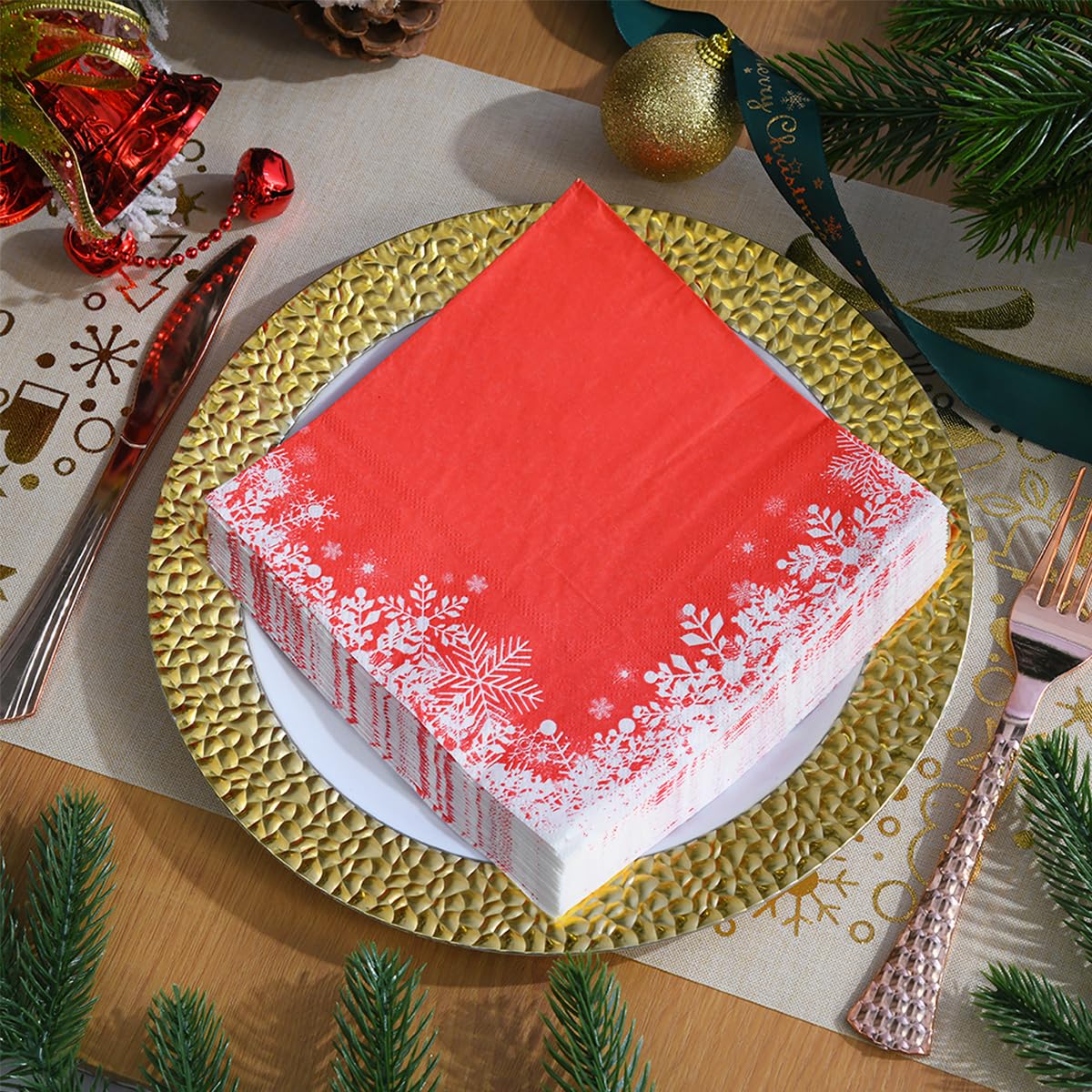 GGBOY 80-Pack Christmas Snowflake Paper Napkins - Disposable Holiday Cocktail & Dinner Napkins for Christmas Parties, Winter Gatherings & Decoupage Crafts