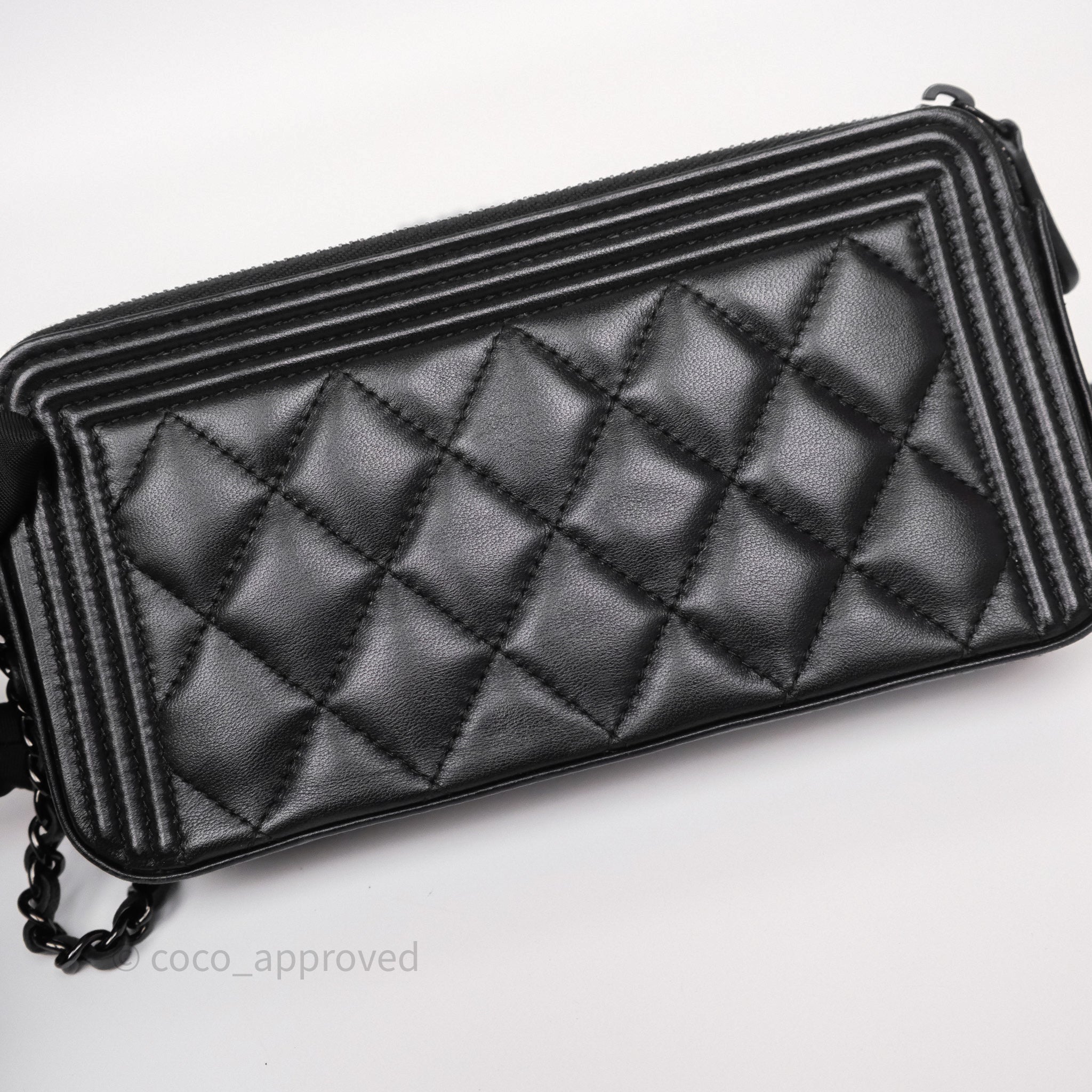 Chanel Boy Double Zip Clutch On Chain So Black Lambskin Leather Crossbody Bag - Perfect for Evening Parties, Date Nights & Luxury Fashion Accessories