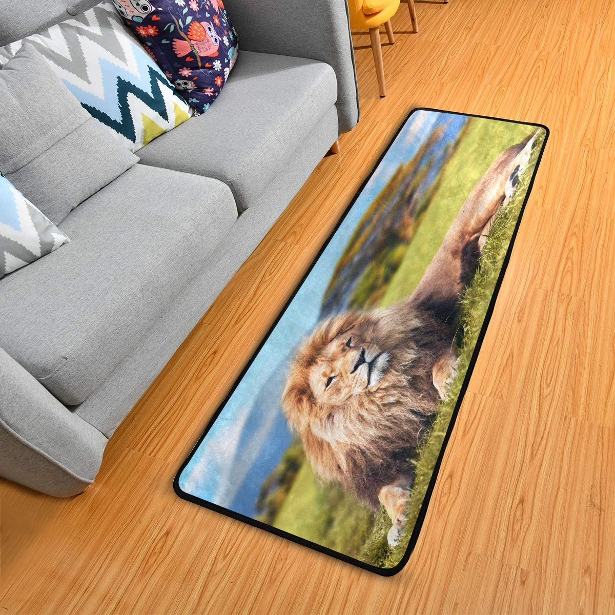 ALAZA Lion Landscape Nature Scenery Collection Area Rug - 2' x 6' Non-Slip Floor Mat for Living Room, Bedroom, Kitchen - Perfect for Home Decor, Pet Play Area & Kids Room