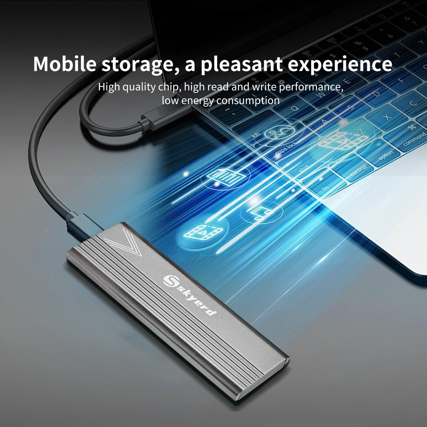 512GB M.2 NVMe PCIe Portable External SSD with USB 3.1 Gen 2 (10Gbps) - Up to 1050MB/s Transfer Speed - USB-C Adapter for PC, Mac, Laptop - Ideal for Students, Professionals & Gaming - Space Gray | Fast Data Storage for Work, School & Creative Projects