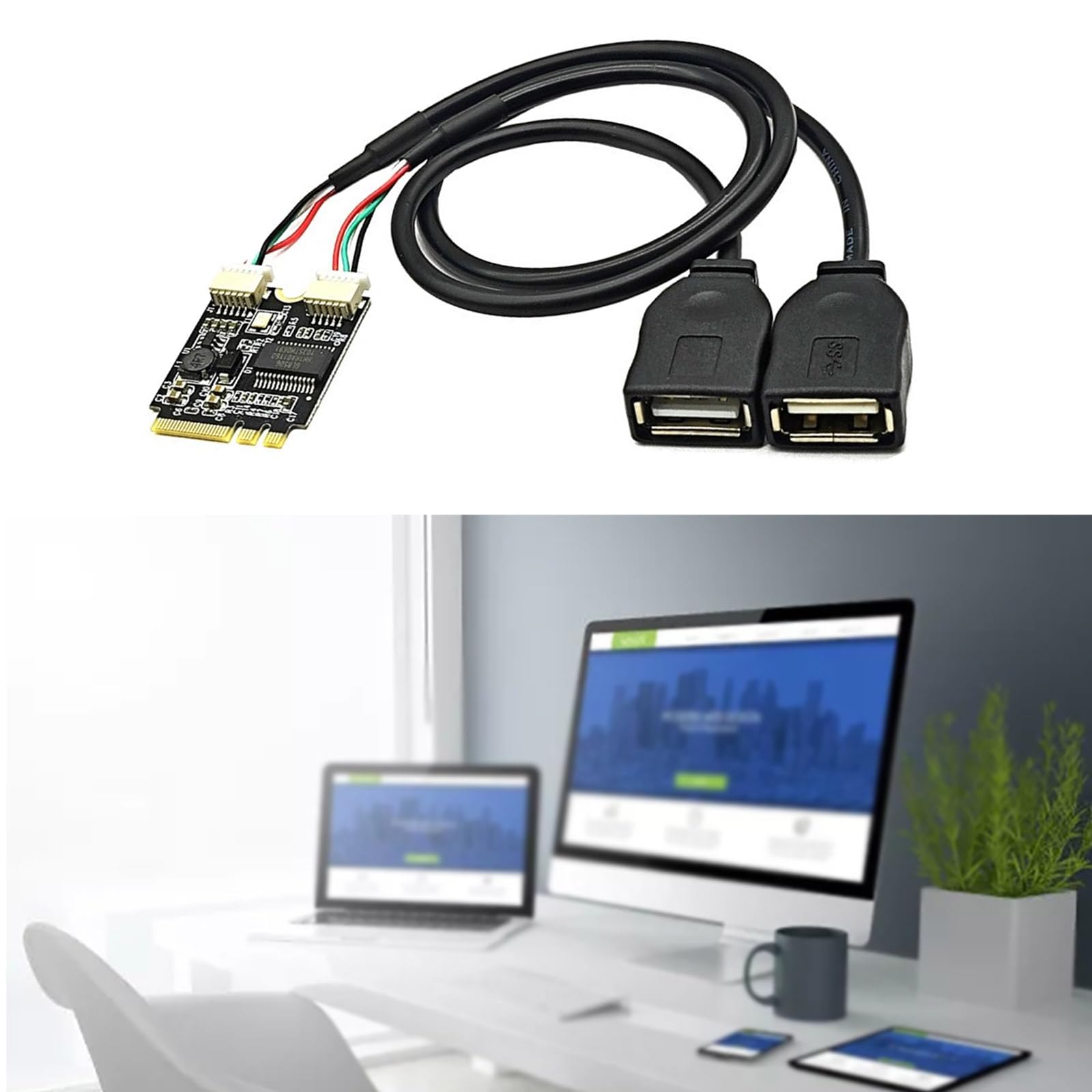 WiFi Key A to USB Adapter Card - Dual USB 2.0 Expansion Card for Laptop Motherboard | Upgrade Connectivity for Gaming, Streaming & Workstations