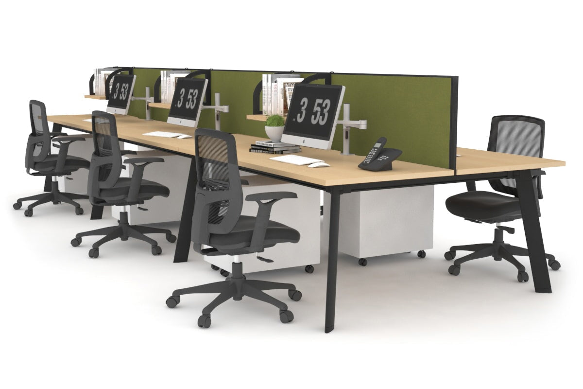 6-Person Workstation with Black Frame - 1400L x 700W Office Desk for Team Collaboration & Open Workspaces