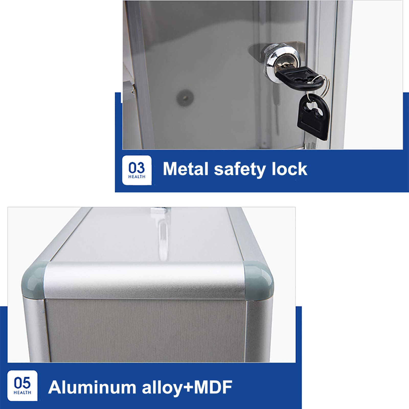 Wall Mount First Aid Storage Box - Aluminum Alloy Medical Organizer with Child Safety Lock & Glass Door - Perfect for Home, Office, Clinic Emergency Kits & Medicine Storage