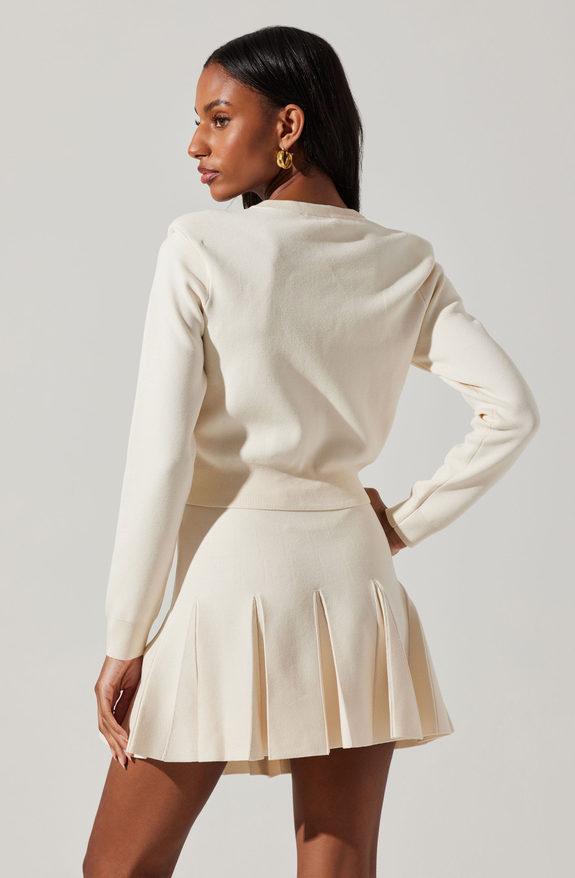 Denisa Faux Pearl Button Cardigan Women's Knit Sweater - Elegant Long Sleeve Open Front Shrug for Office, Date Night & Fall Layering