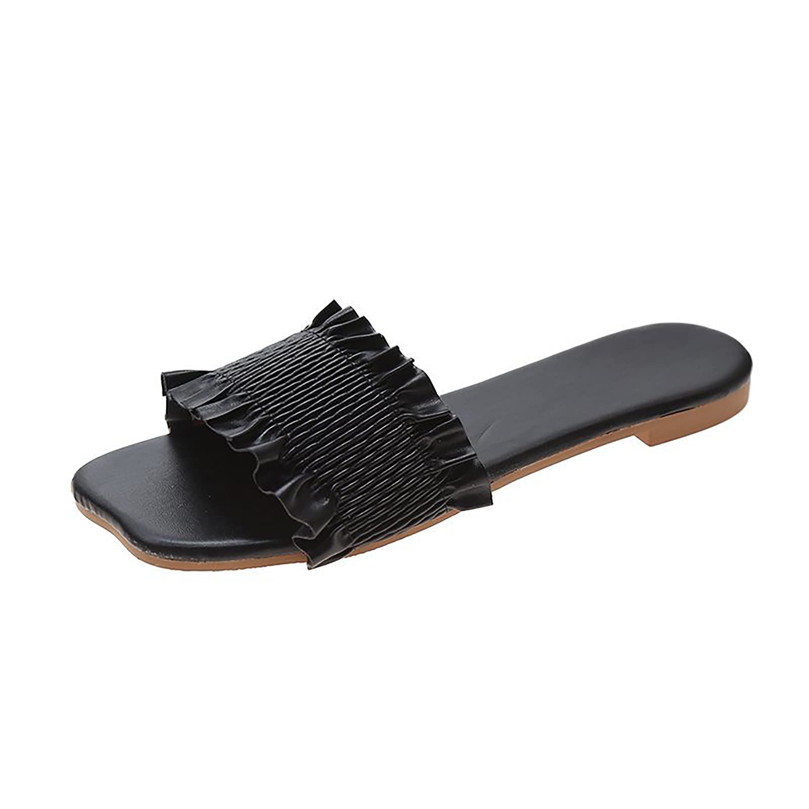 Non-Slip Women's Sandals - Fashion Flat Slippers with Ruffles for Beach, Travel & Dressy Occasions | Comfortable Outdoor Summer Shoes for Walking & Vacation