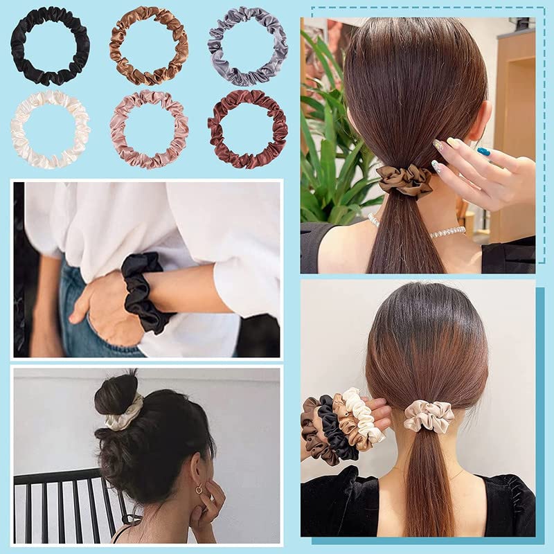 SHIDARA 12Pcs Satin Scrunchies - Coffee Color Hair Ties | Soft Elastic Ponytail Holders for Women & Girls | Perfect for Work, Gym & Everyday Styling