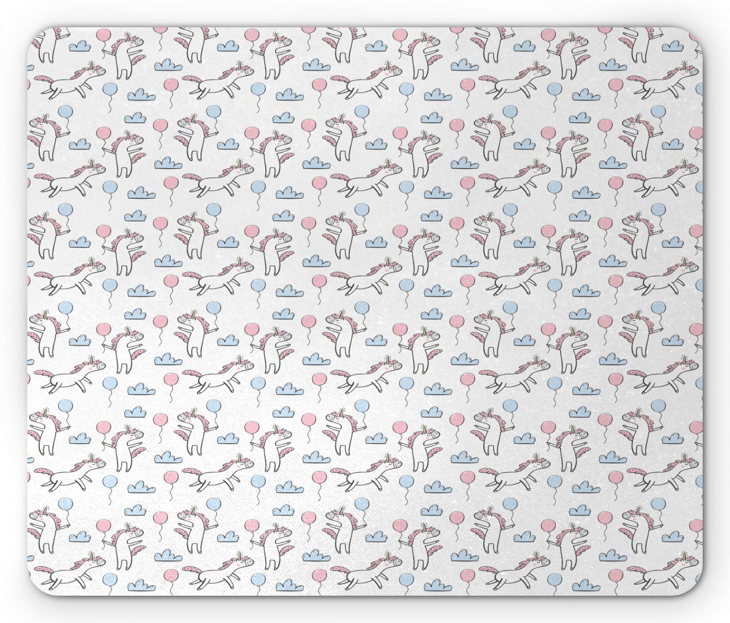 Ambesonne Cartoon Mouse Pad - Non-Slip Rubber Mousepad with Clouds, Balloons & Unicorns Party Design - Standard Size Rectangle Mouse Pad in Pale Pink & Blue - Perfect for Office, Gaming & Home Computer Use
