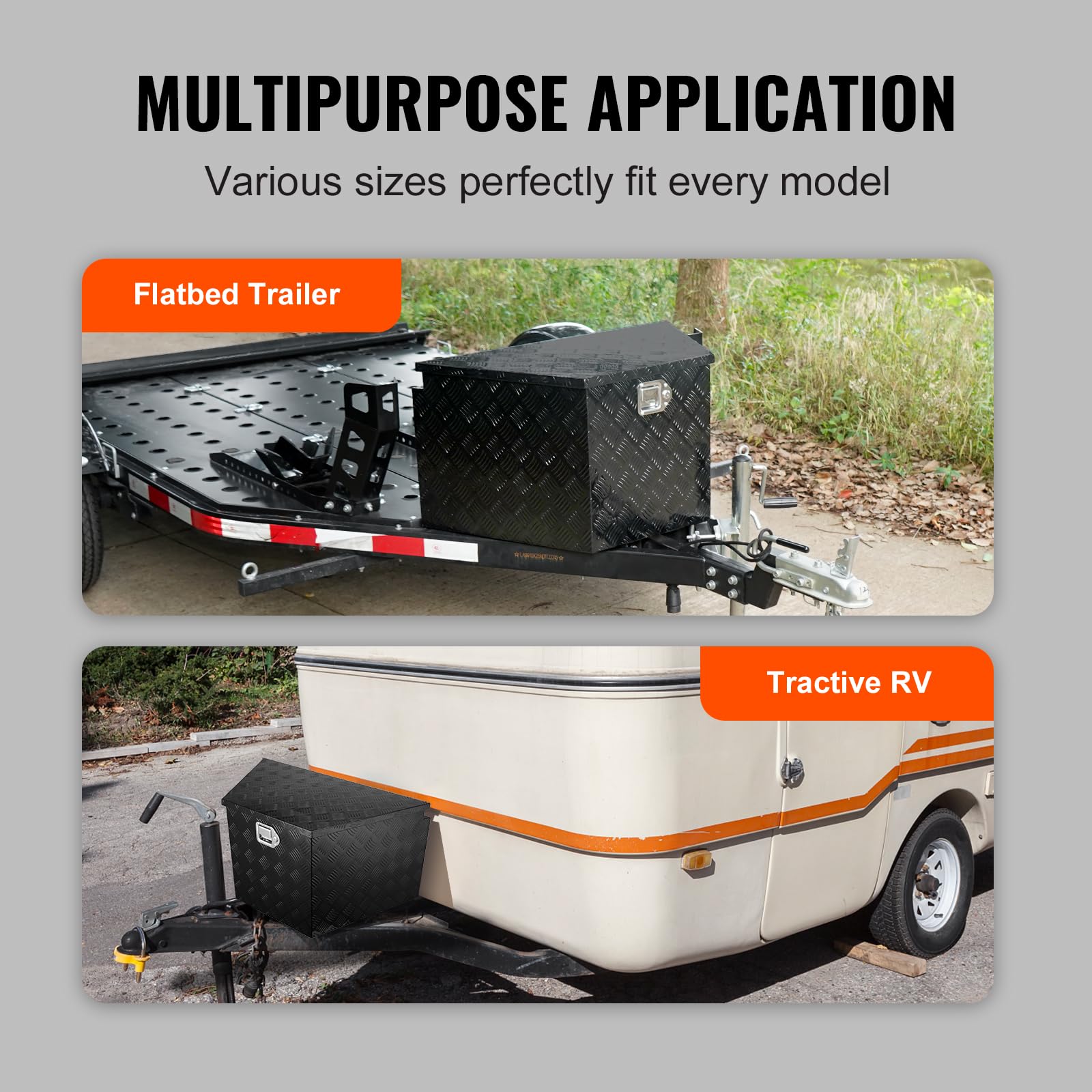 VEVOR Aluminum Alloy Diamond Plate Trailer Tongue Tool Box - Heavy Duty Lockable Storage Chest (33