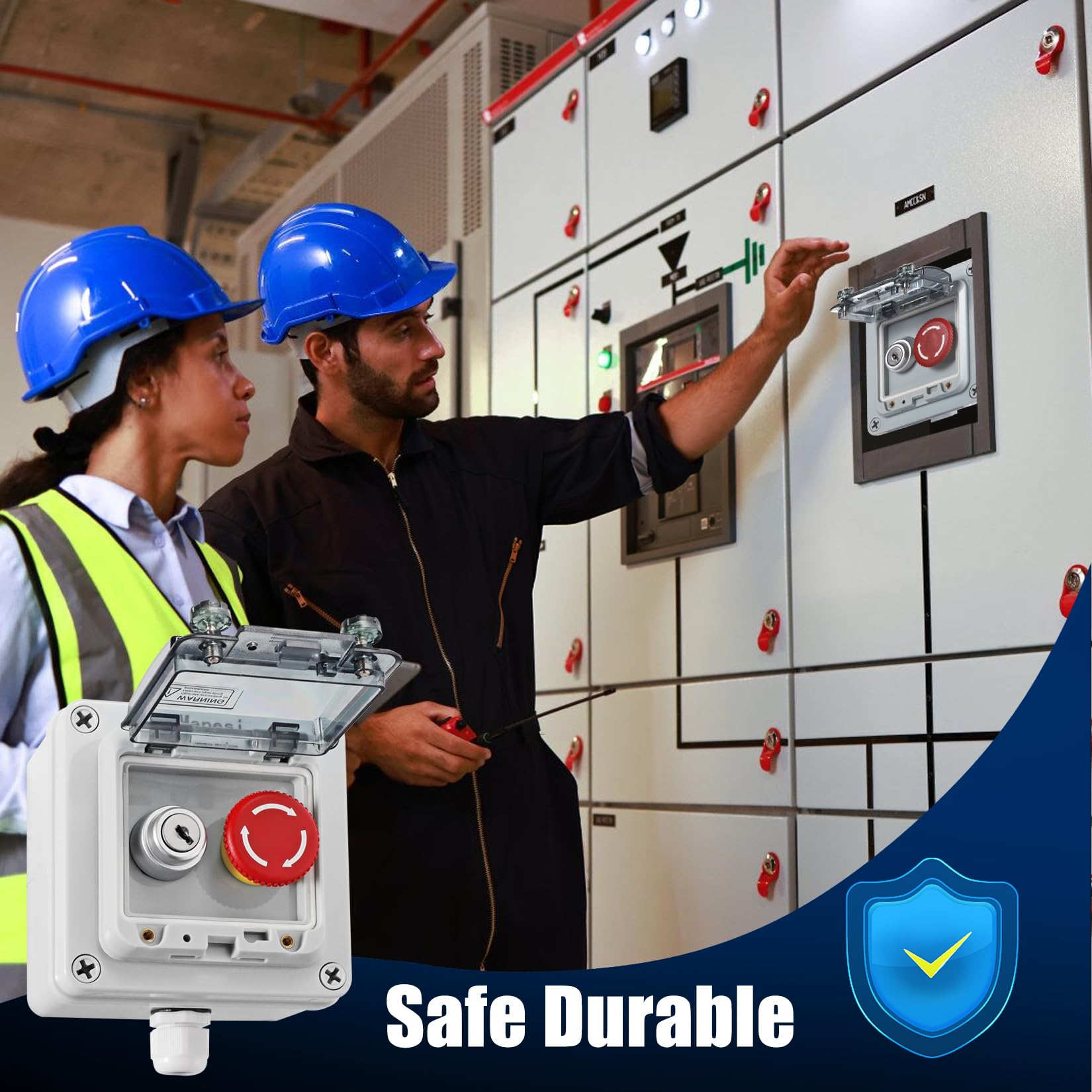 IP67 Waterproof Emergency Stop Button Switch with Protective Cover - Outdoor Anti-Misoperation Key Switch for Industrial Machinery, Marine Equipment & Harsh Environments