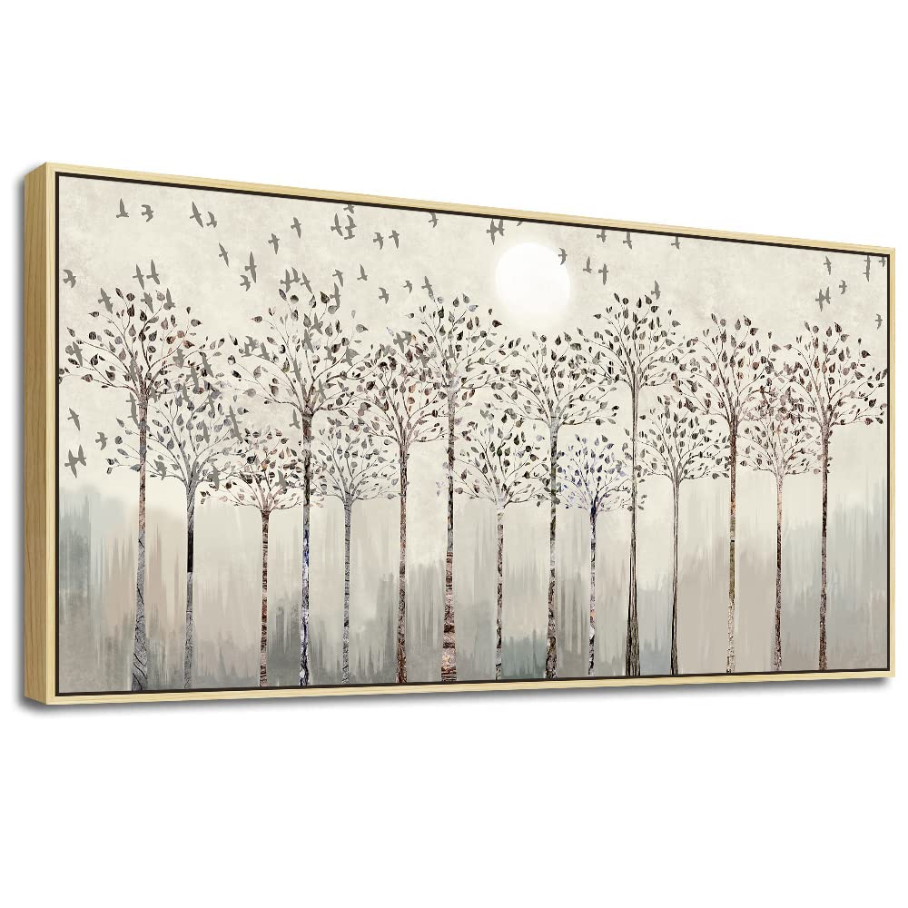 Natural Wood Framed Canvas Wall Art - Large Abstract Scenery Painting for Living Room, Bedroom & Office Decor - Boho Home Wall Decorations | Perfect for Modern Interior Design & Gift Giving