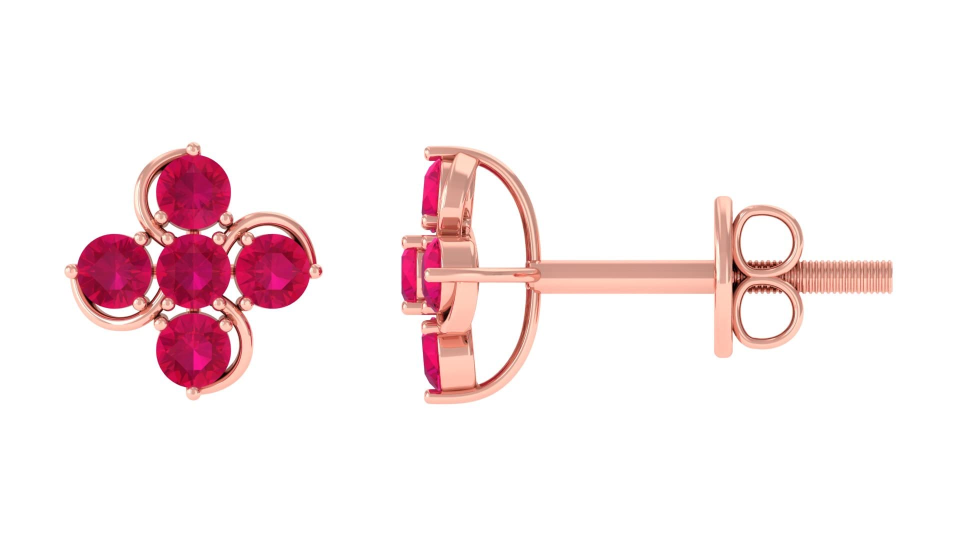 Natural Ruby Stud Earrings for Women - 14K Solid Gold Floral Minimalist July Birthstone Jewelry - Perfect for Gifts, Weddings & Everyday Elegance
