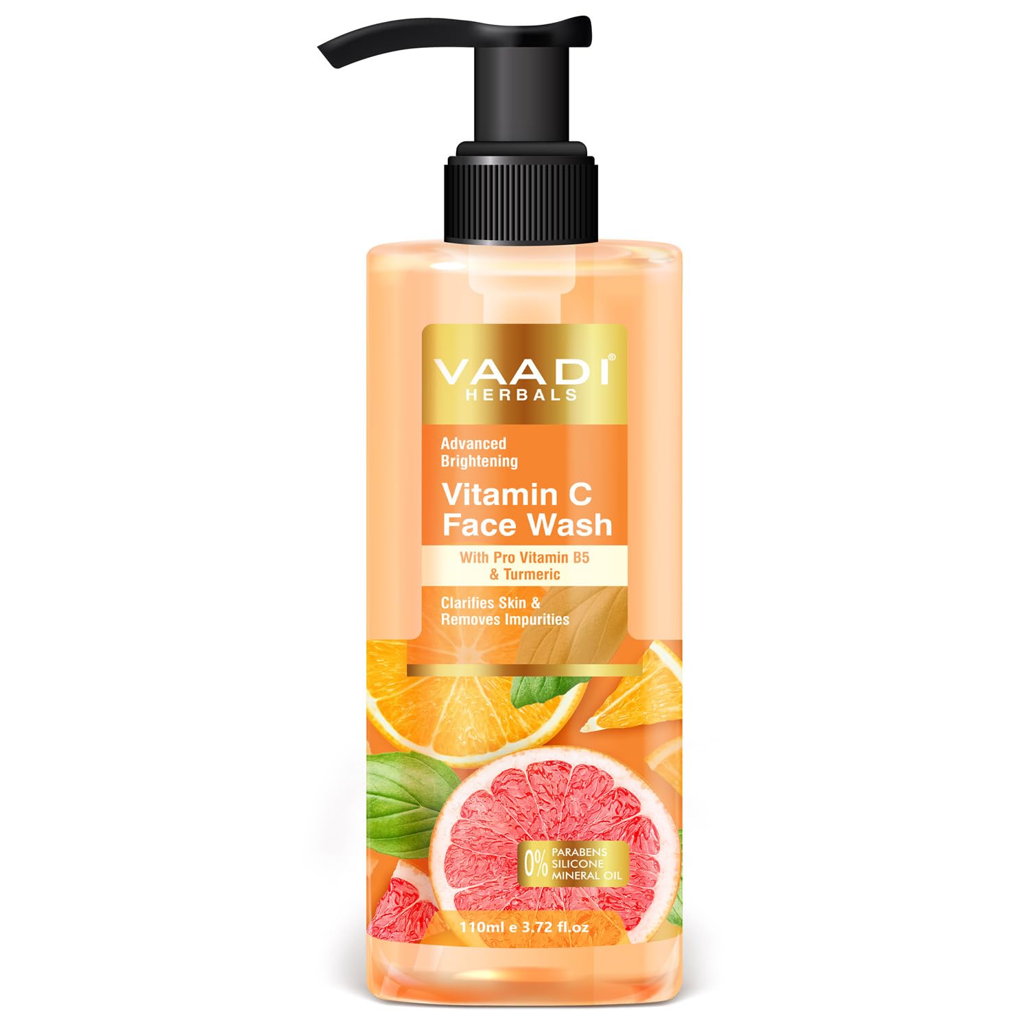 Vaadi Herbals Vitamin C Face Wash with Pro Vitamin B5 & Turmeric - 110ml | Brightening & Hydrating Cleanser for Glowing Skin | Perfect for Daily Skincare Routine & Acne-Prone Skin