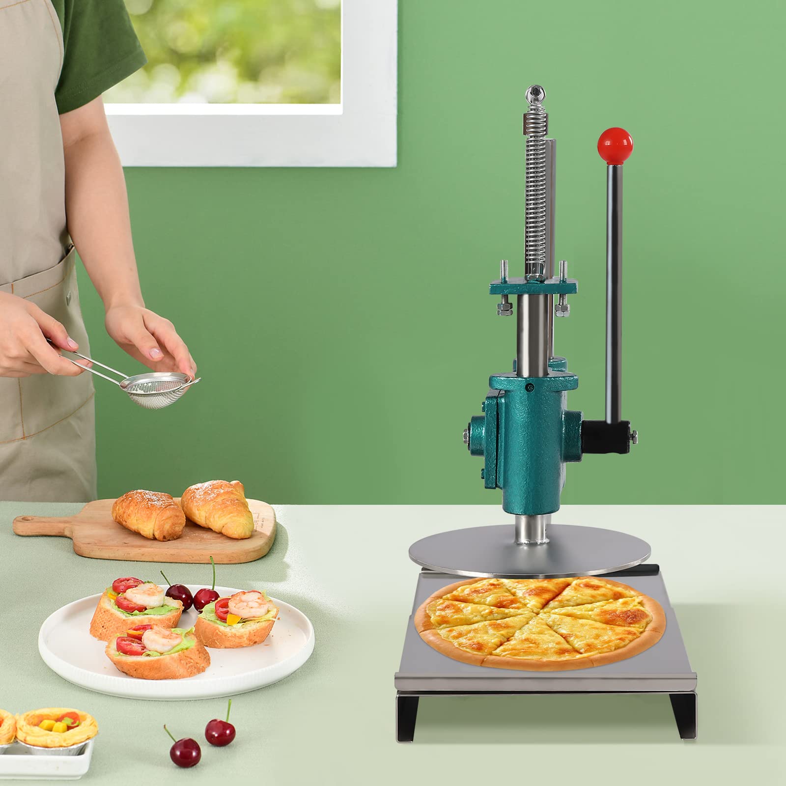 9.5 Inch Heavy Duty Stainless Steel Pizza Press Machine - Manual Dough Press for Perfect Homemade Pizza, Puff Pastry & Roti Sheets | Ideal for Restaurants, Pizzerias & Home Kitchens